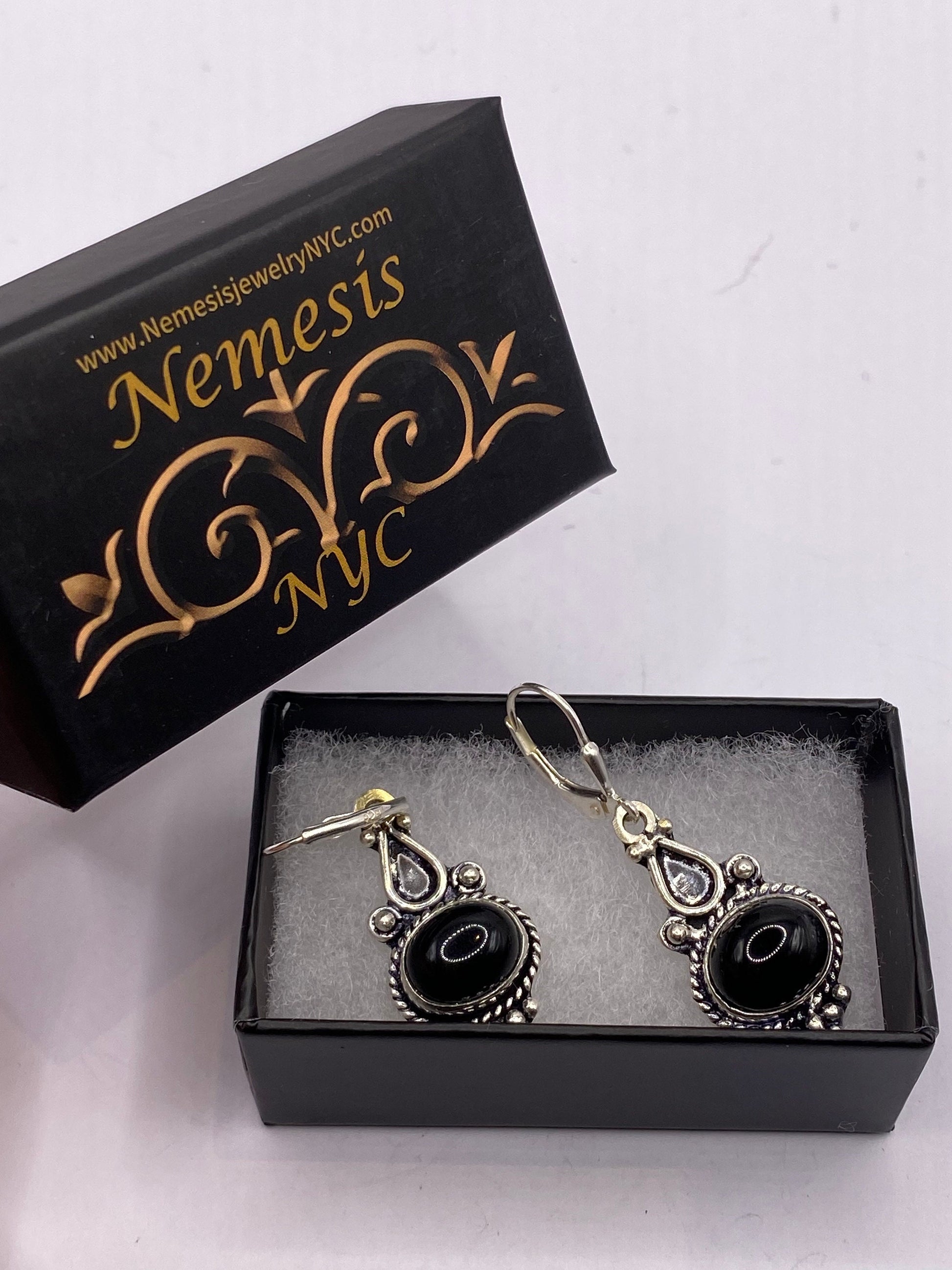 Vintage Black Earring Onyx 925 Sterling Silver Deco Dangle Chandelier