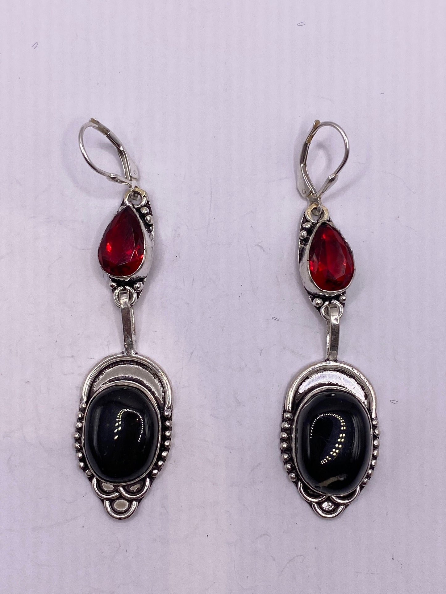 Vintage Black Earring Onyx 925 Sterling Silver Deco Dangle Chandelier