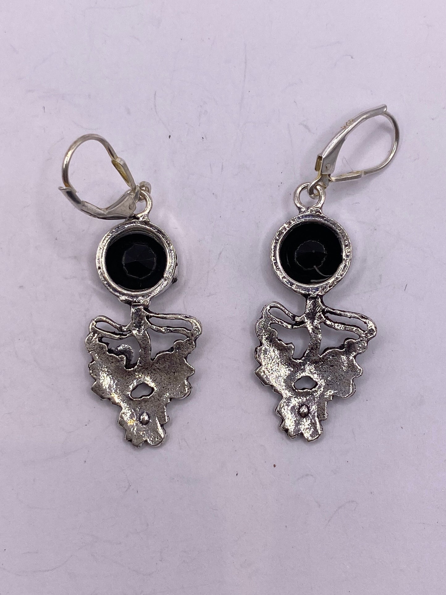 Vintage Black Earring Onyx 925 Sterling Silver Deco Dangle Chandelier