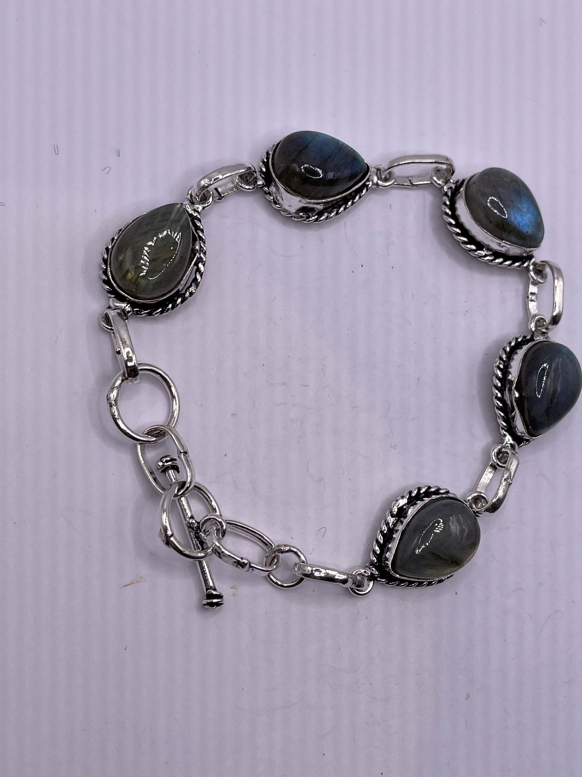 Vintage White Opal glass Silver Tennis Bracelet