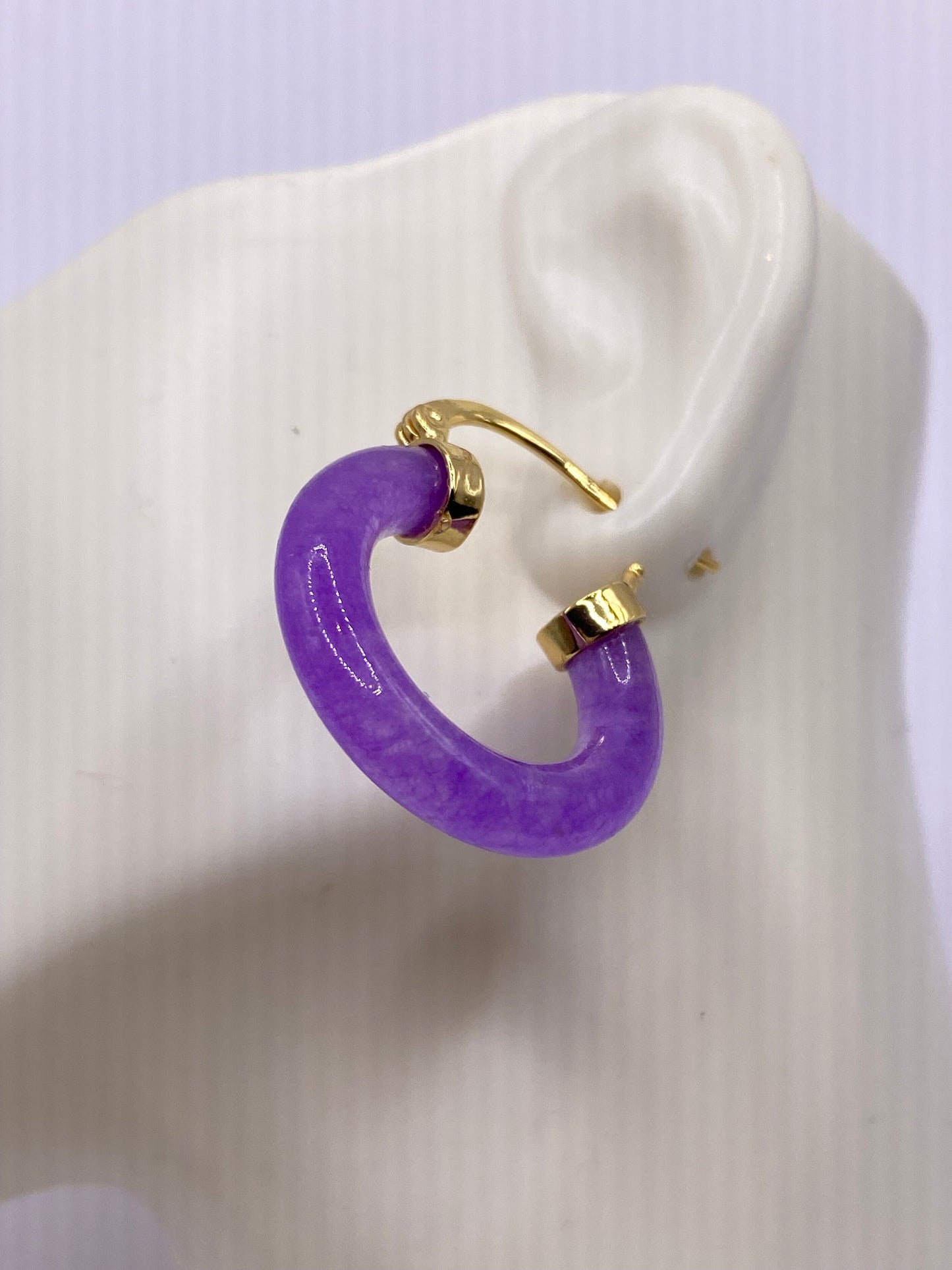 Vintage Purple Jade Hoop Earrings in Bronze