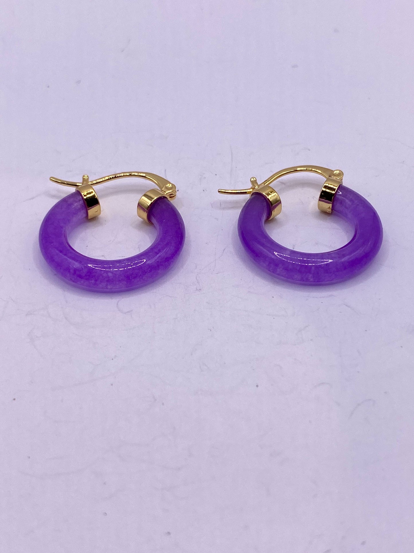 Vintage Purple Jade Hoop Earrings in Bronze