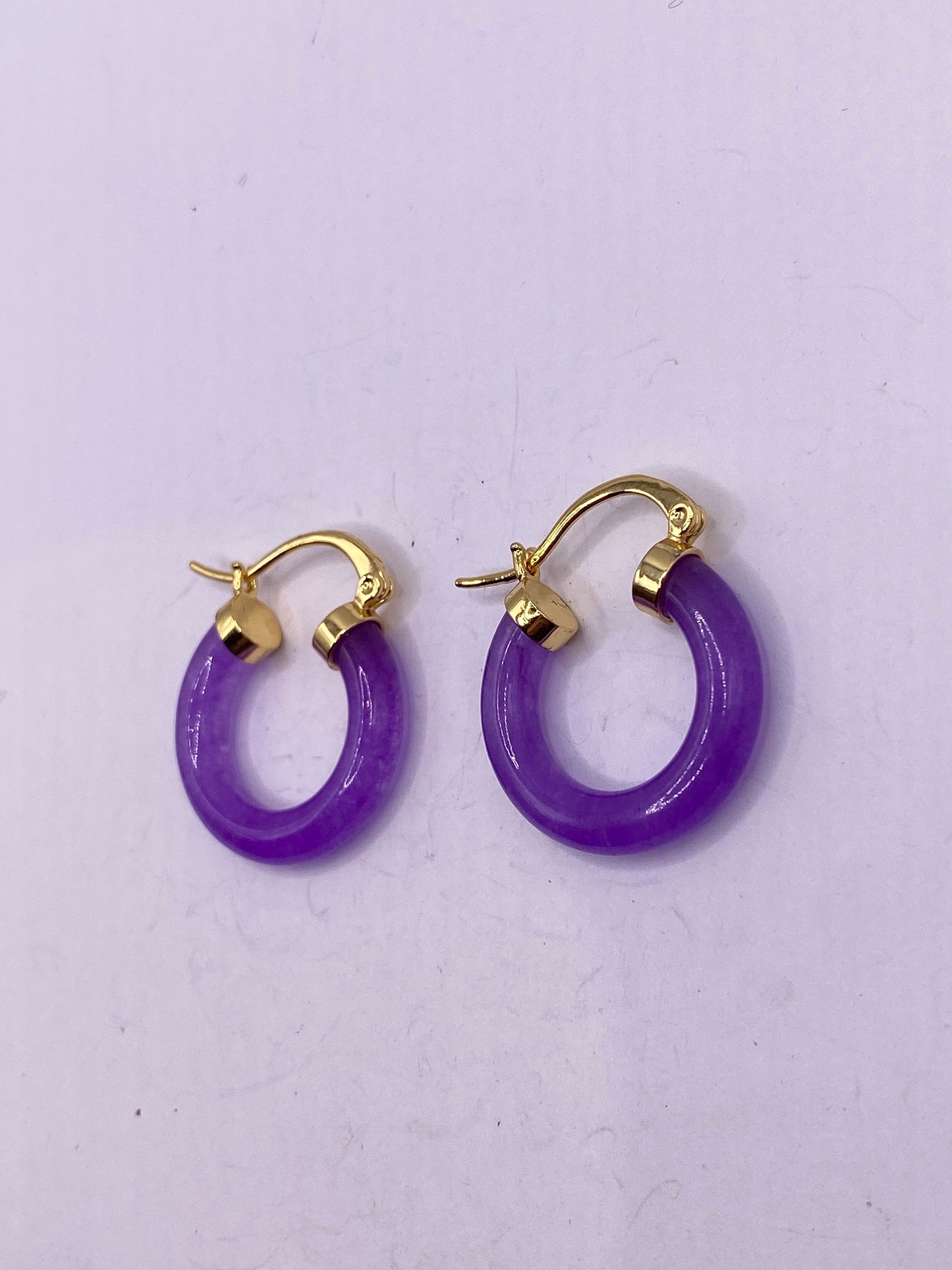 Vintage Purple Jade Hoop Earrings in Bronze