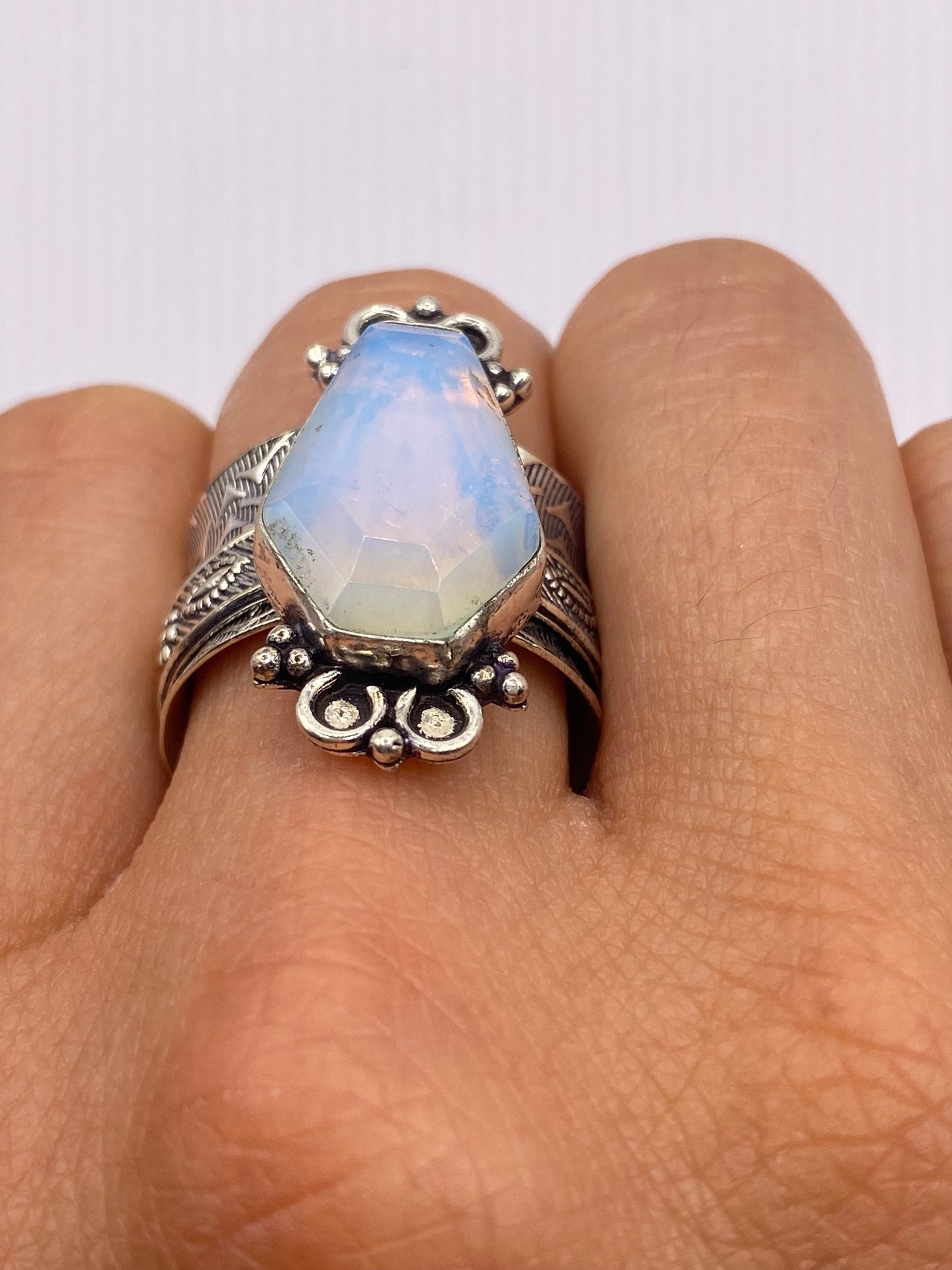 Vintage Blue White Opal Art Glass Ring Statement