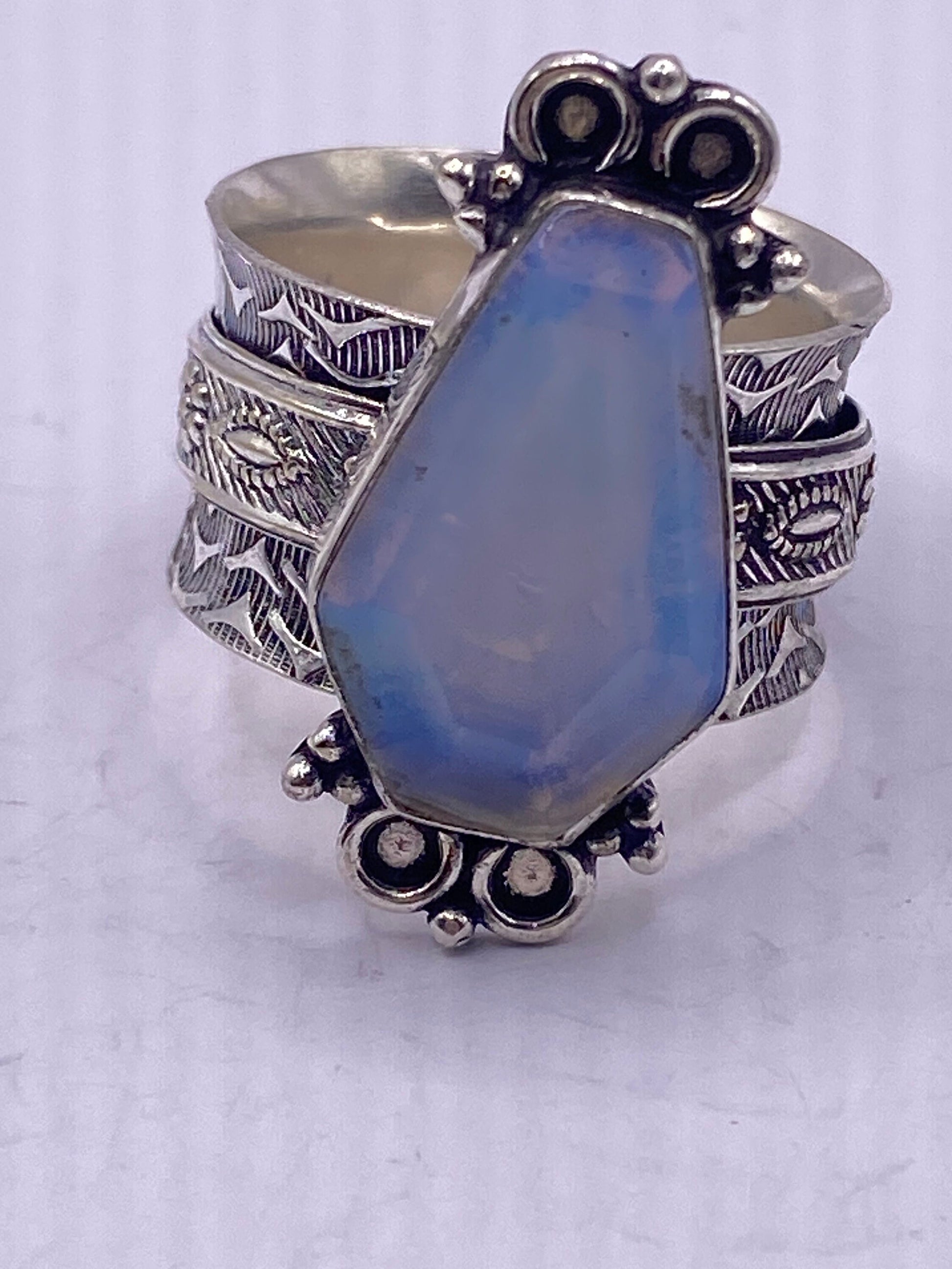 Vintage Blue White Opal Art Glass Ring Statement