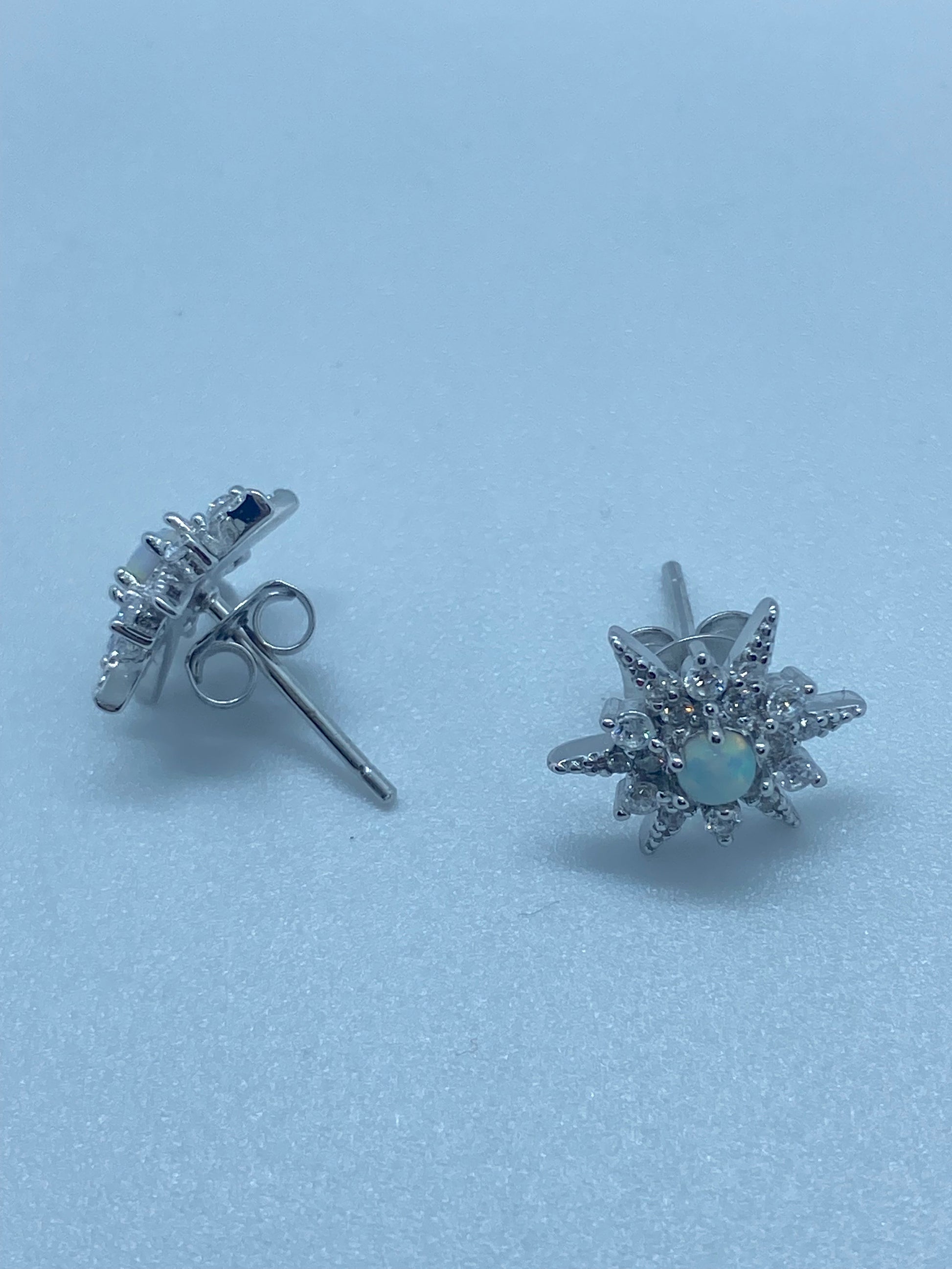 Vintage Monrovian Star Opal Earrings 925 Sterling Silver Stud Button