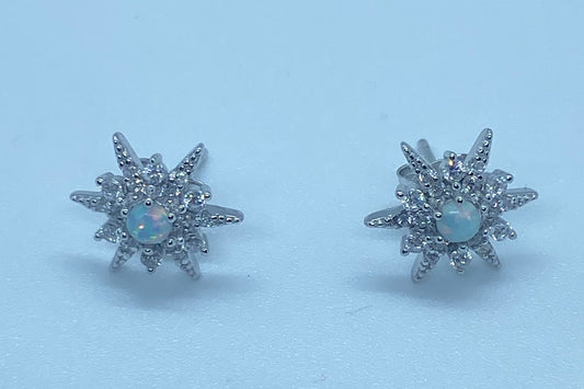 Vintage Monrovian Star Opal Earrings 925 Sterling Silver Stud Button
