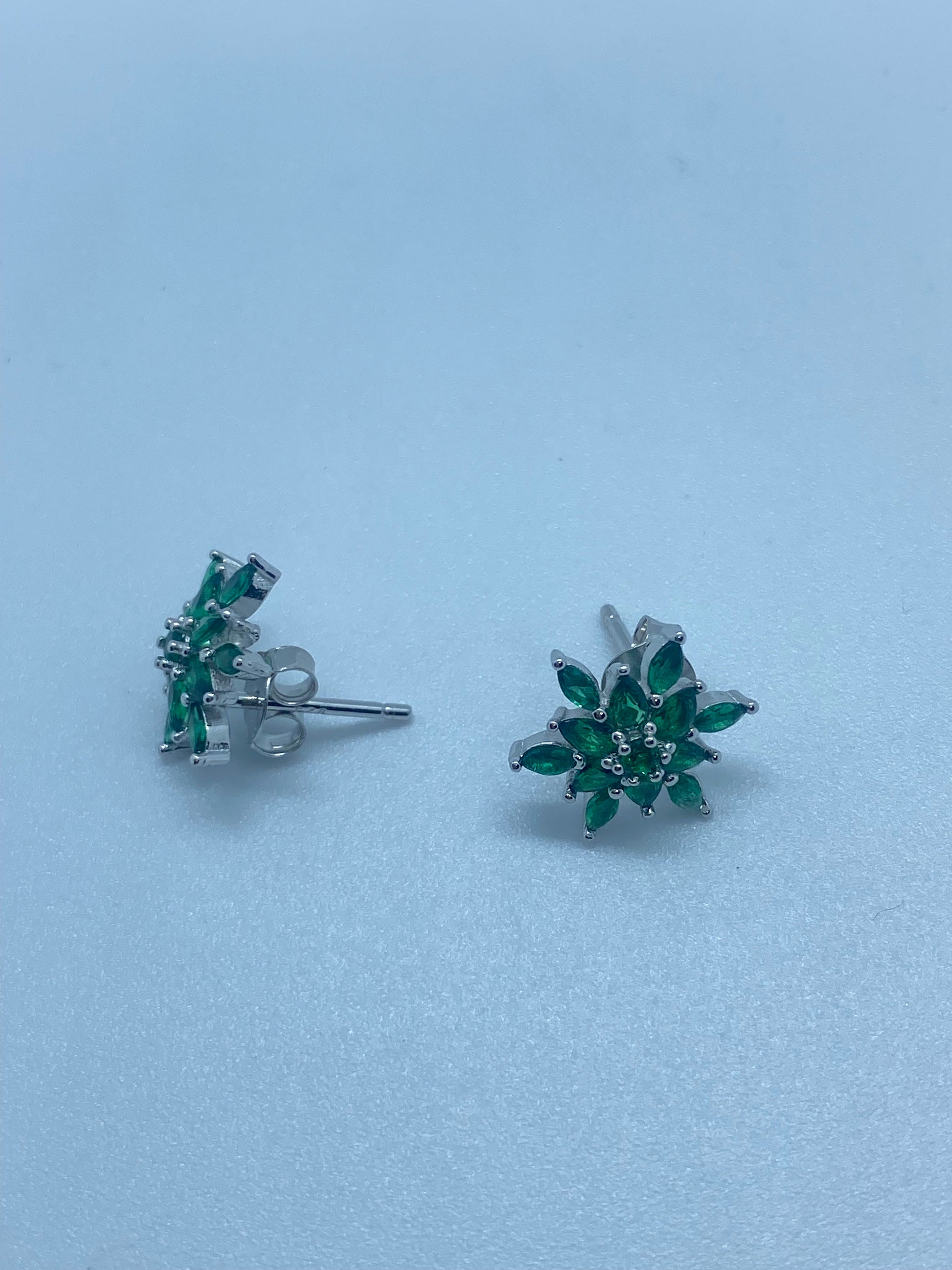 Vintage Chrome Diopside Earrings 925 Sterling Silver Stud Button