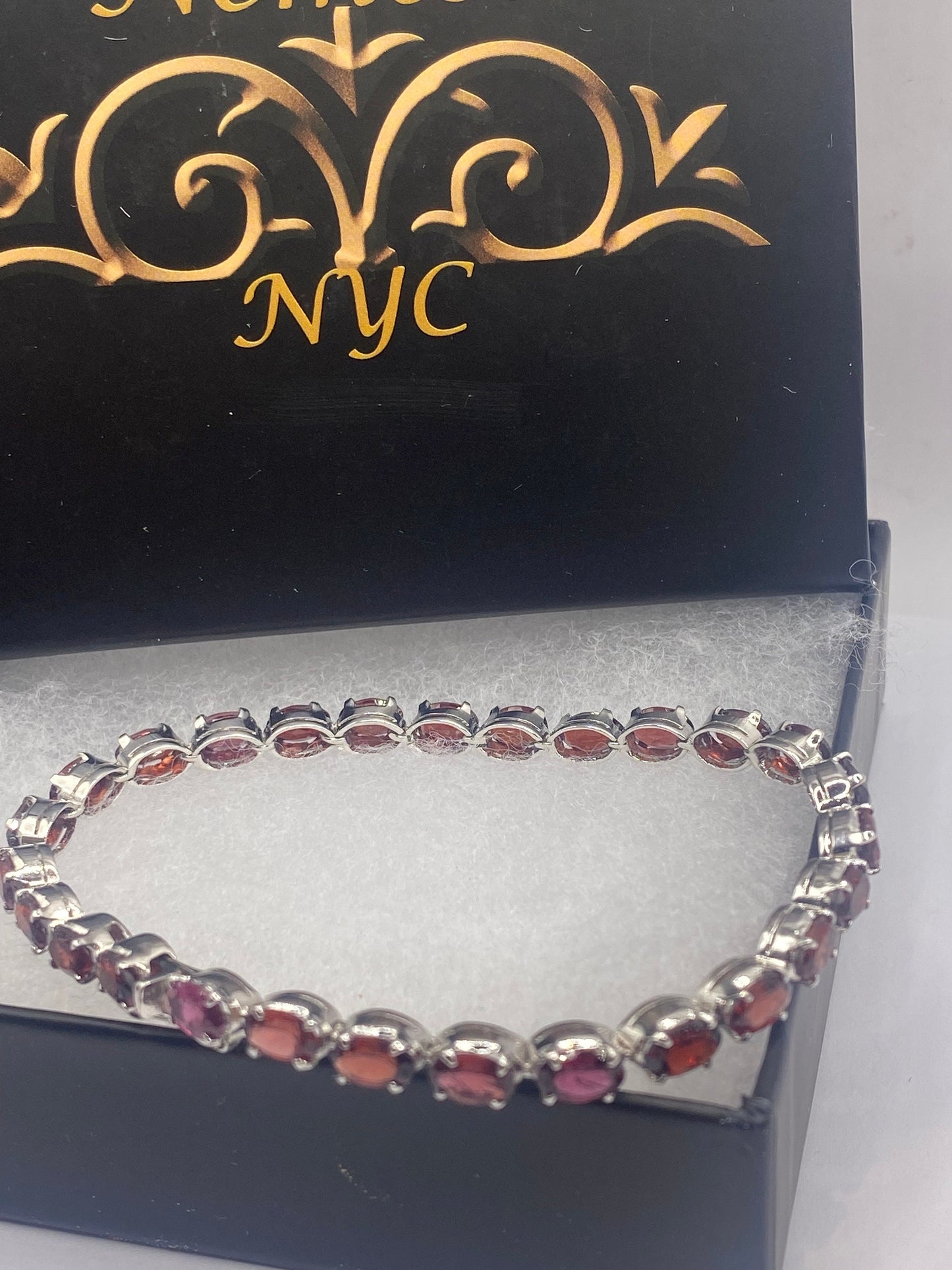 Vintage Bohemian Red Garnet Bracelet 925 Sterling Silver