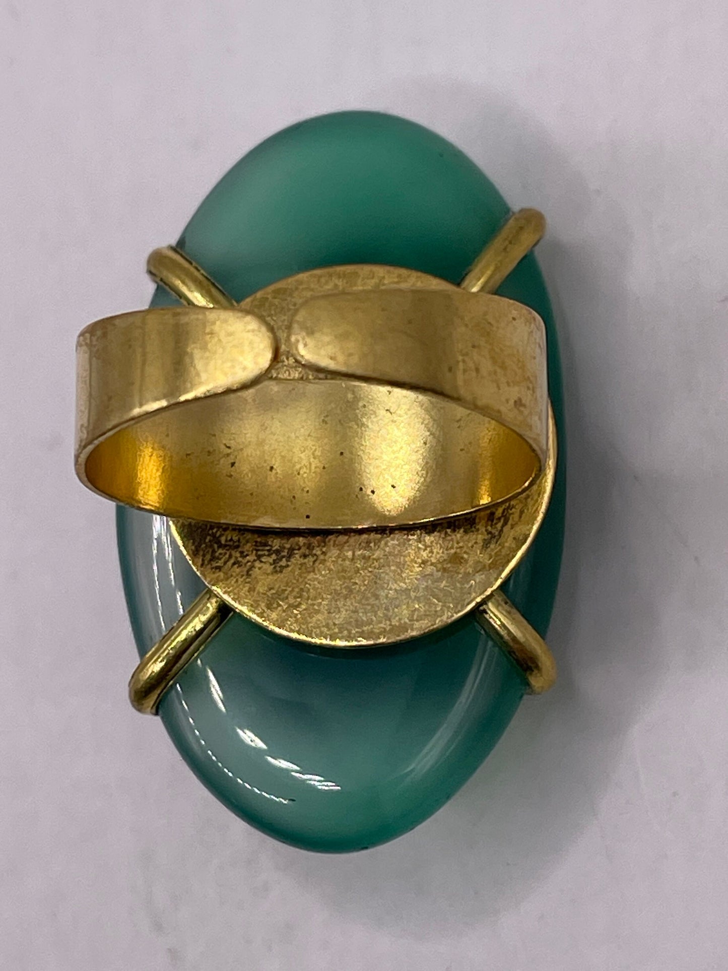 Vintage Genuine Green Agate Adjustable Statement Ring