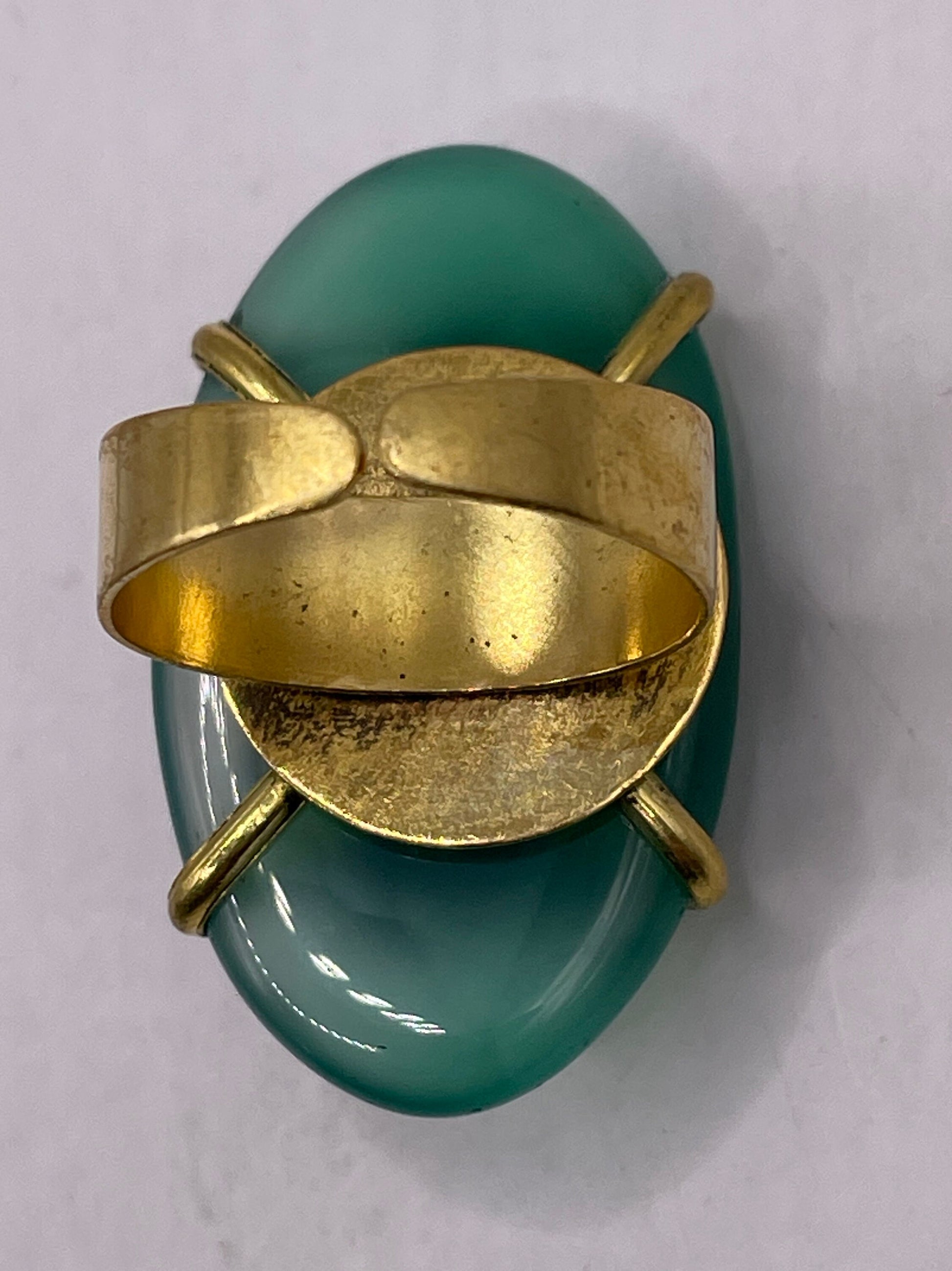 Vintage Genuine Green Agate Adjustable Statement Ring