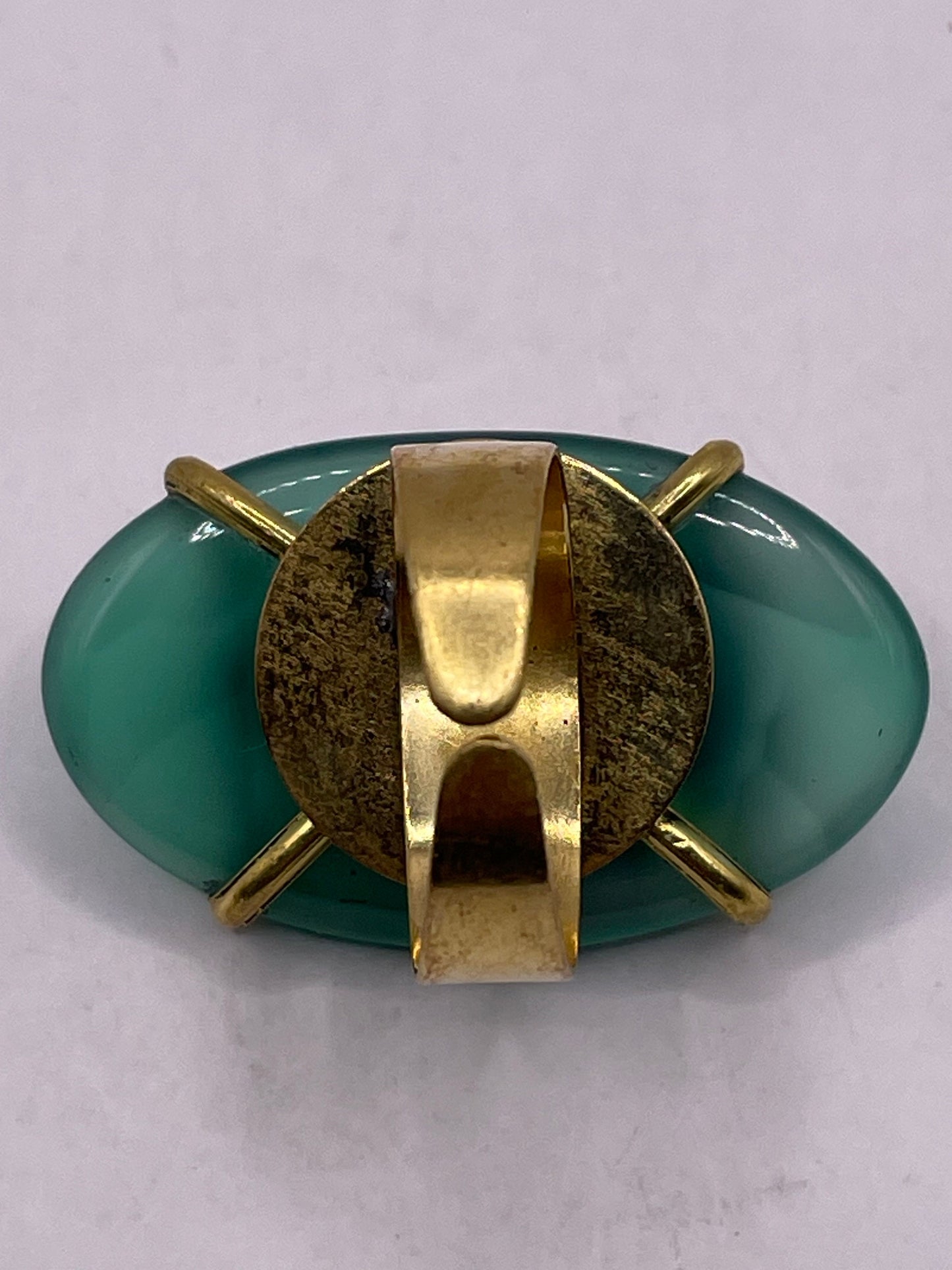 Vintage Genuine Green Agate Adjustable Statement Ring