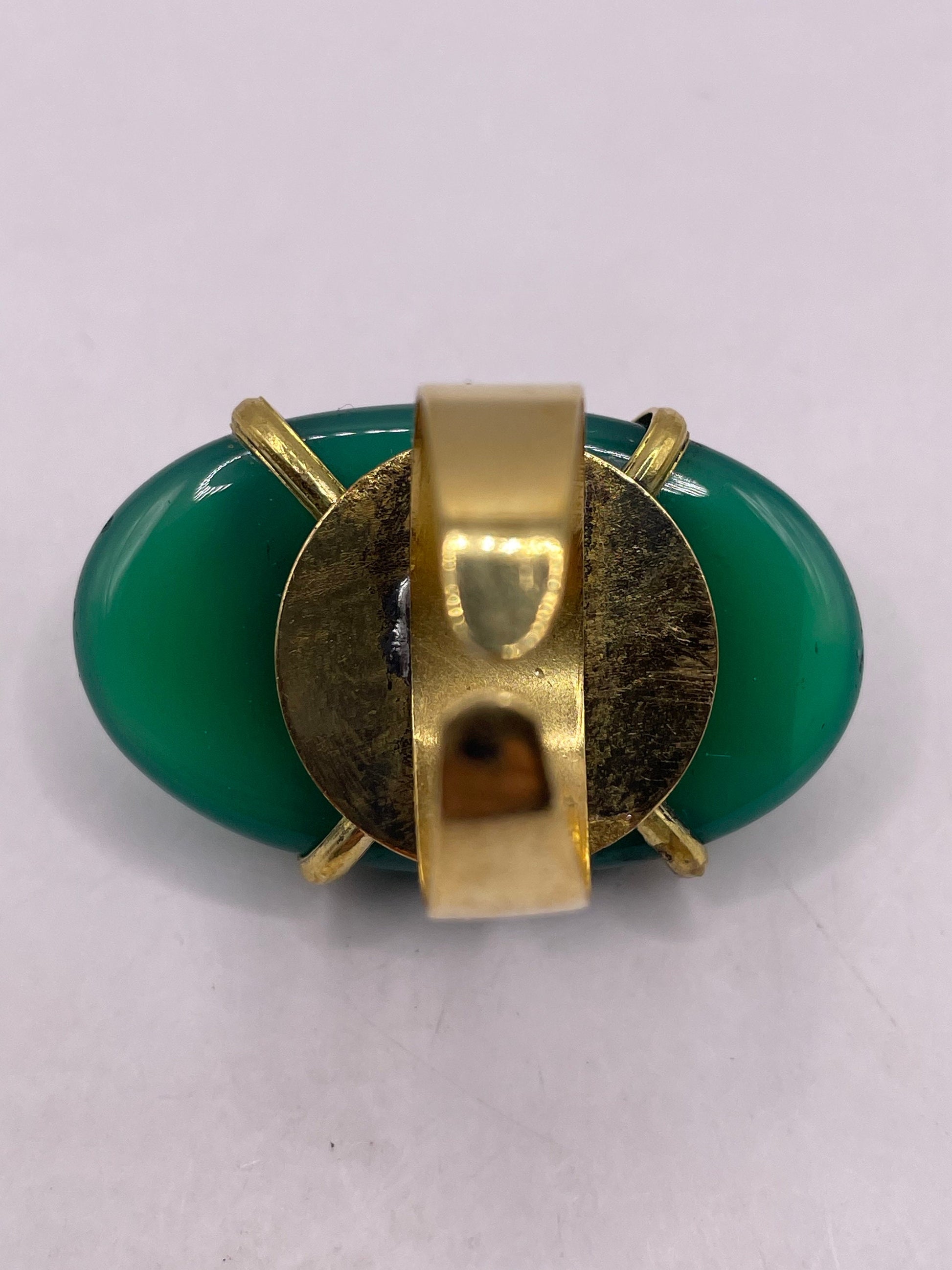 Vintage Genuine Green Agate Adjustable Statement Ring
