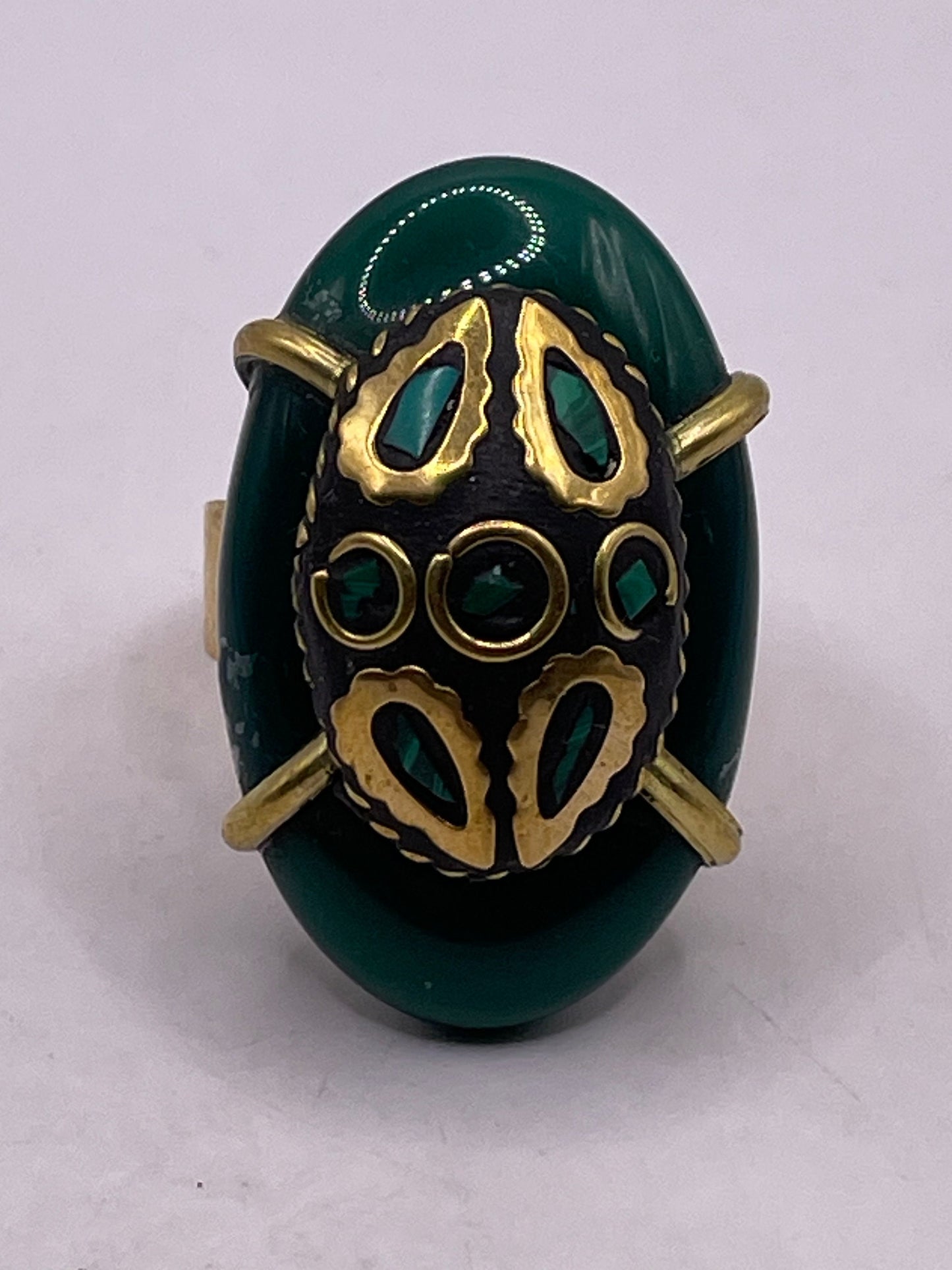 Vintage Genuine Green Agate Adjustable Statement Ring