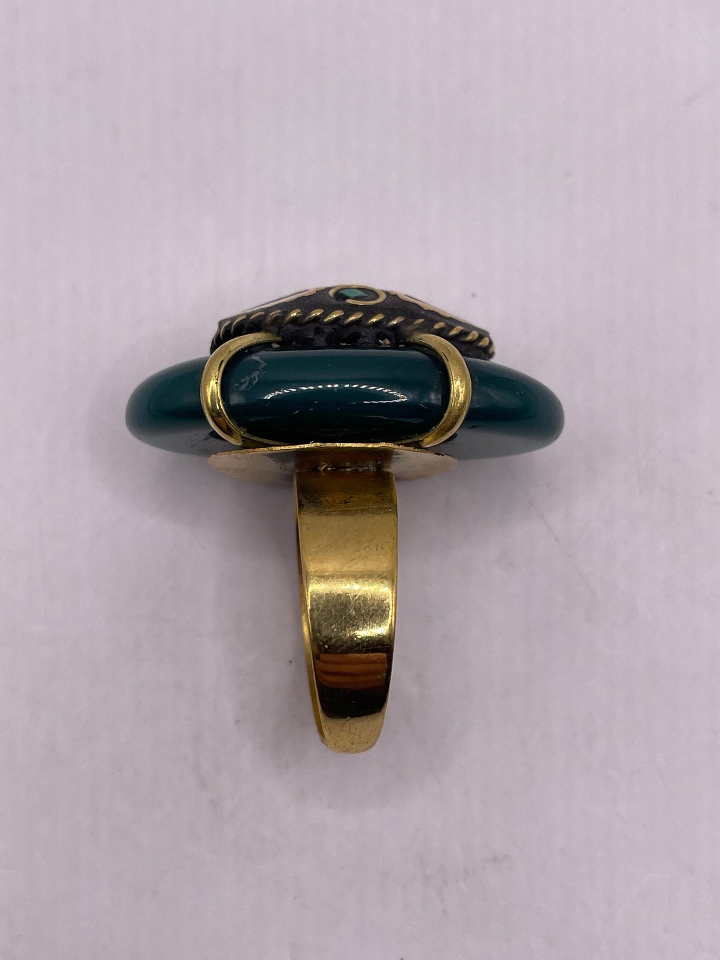 Vintage Genuine Green Agate Adjustable Statement Ring