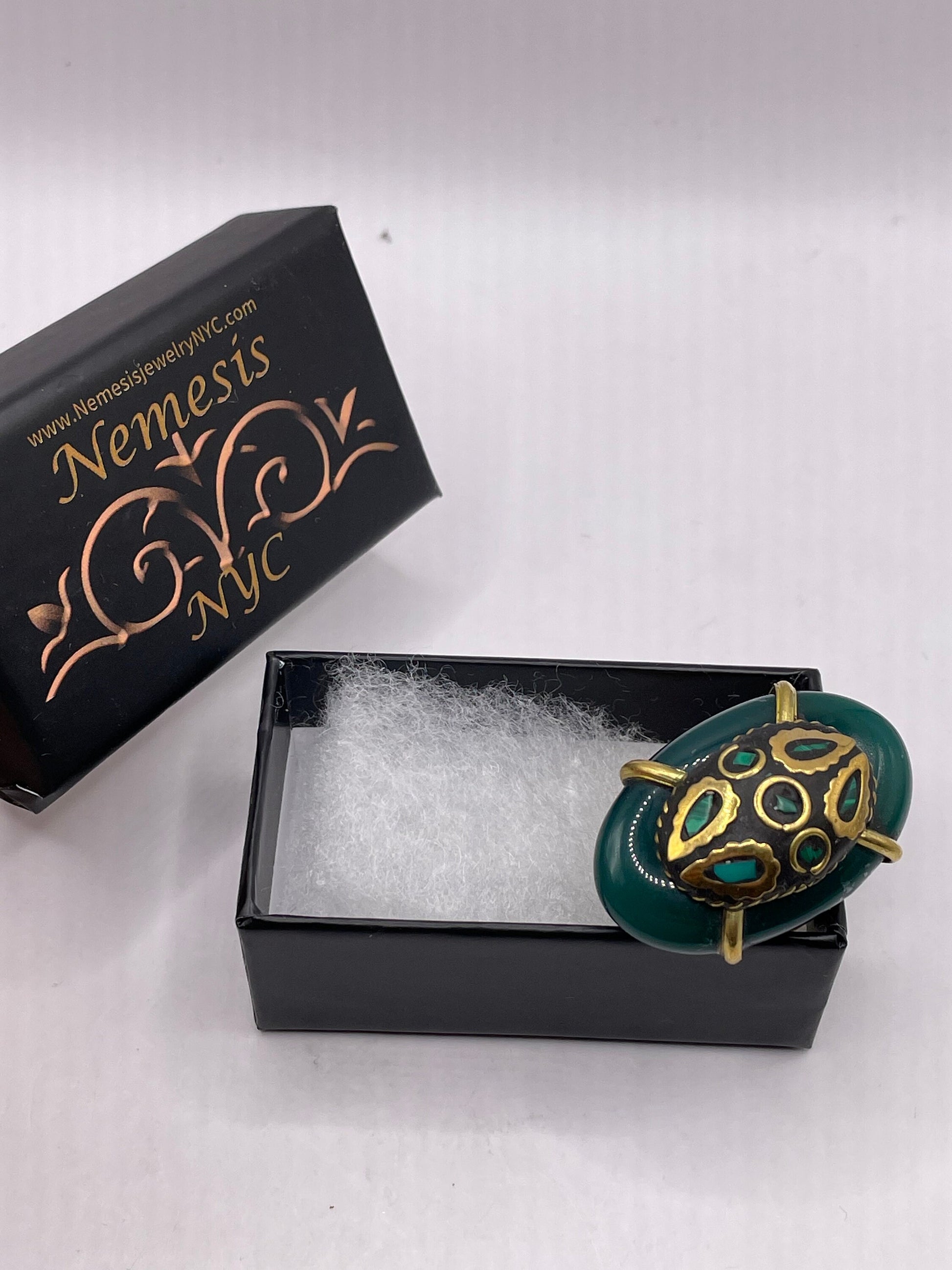 Vintage Genuine Green Agate Adjustable Statement Ring