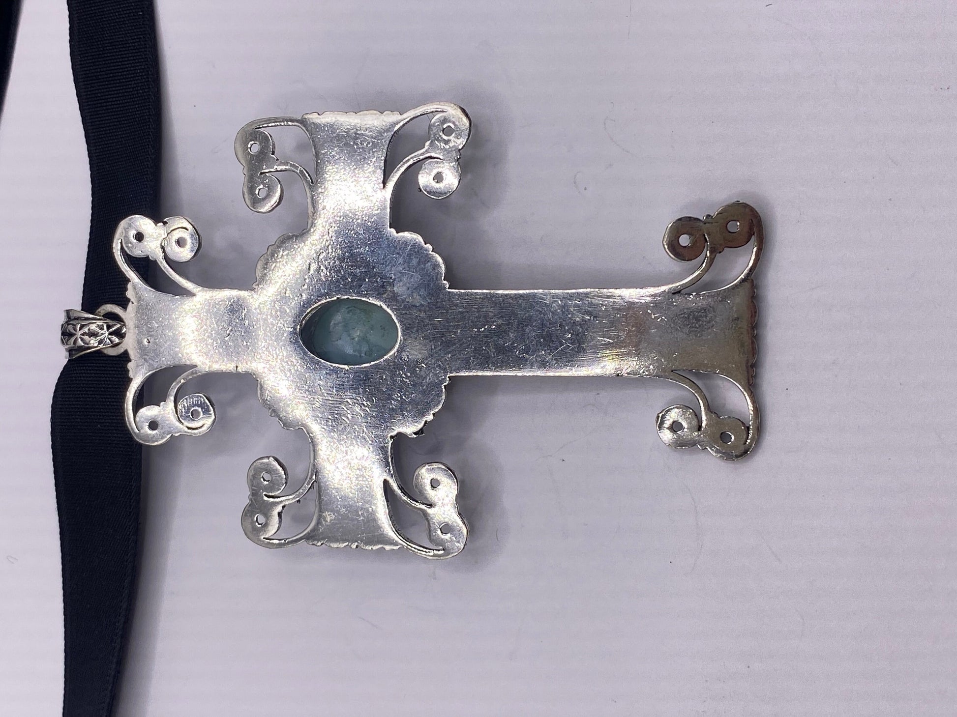 Vintage gothic blue larimar cross Pendant Necklace