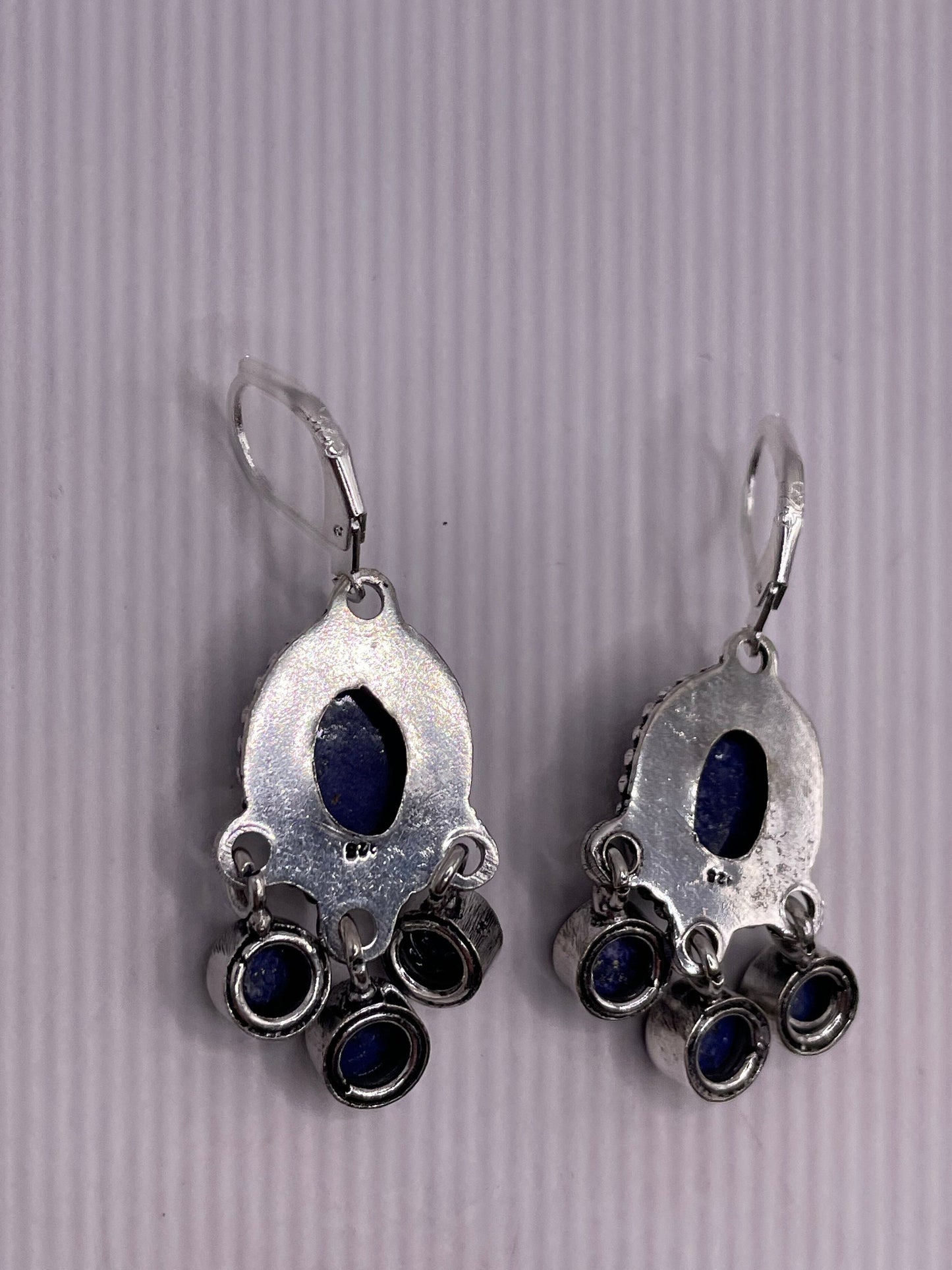 Vintage Blue Lapis Chalcedony Earrings Silver Dangle