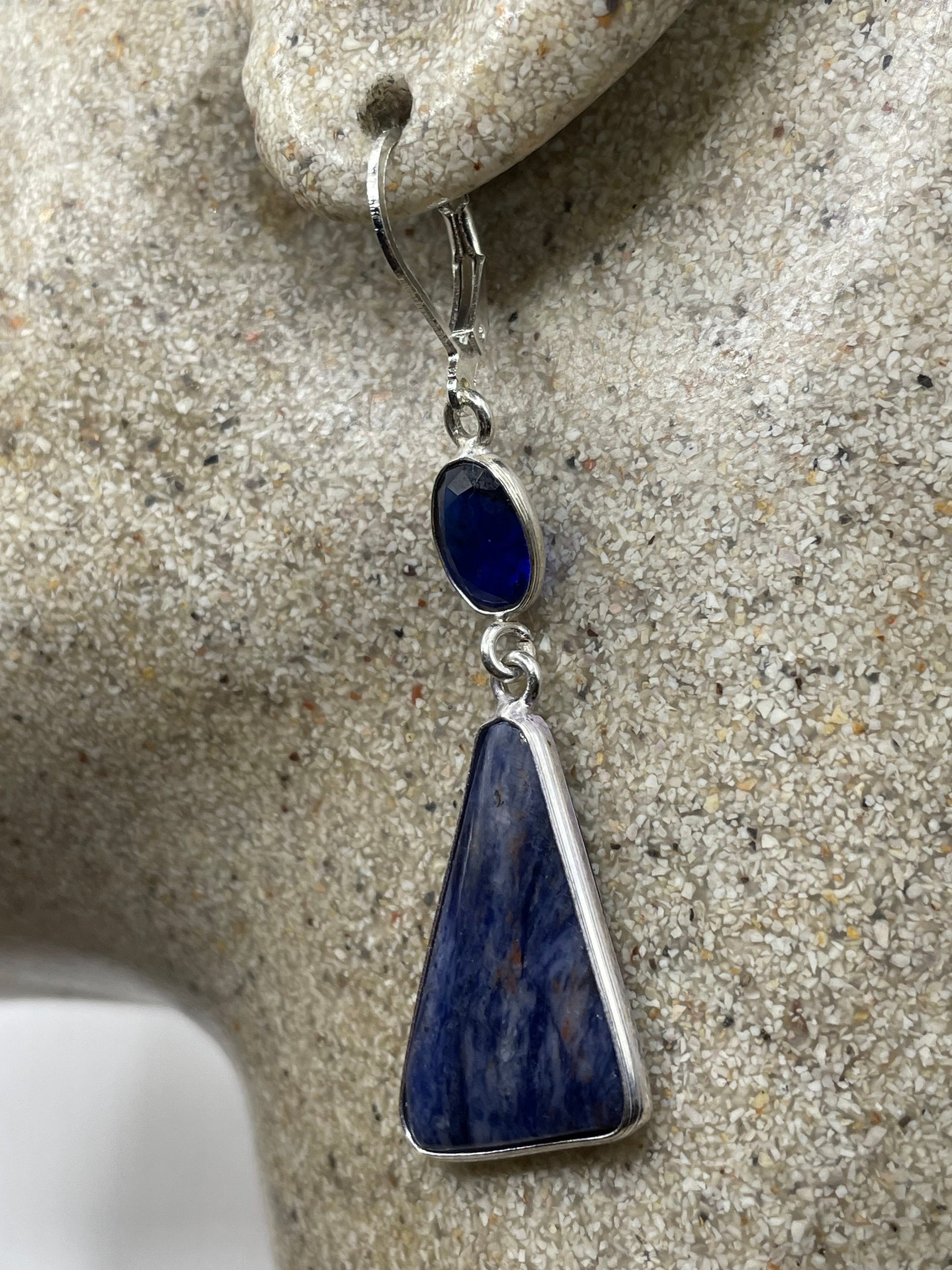 Vintage Blue Lapis Earrings Silver Dangle