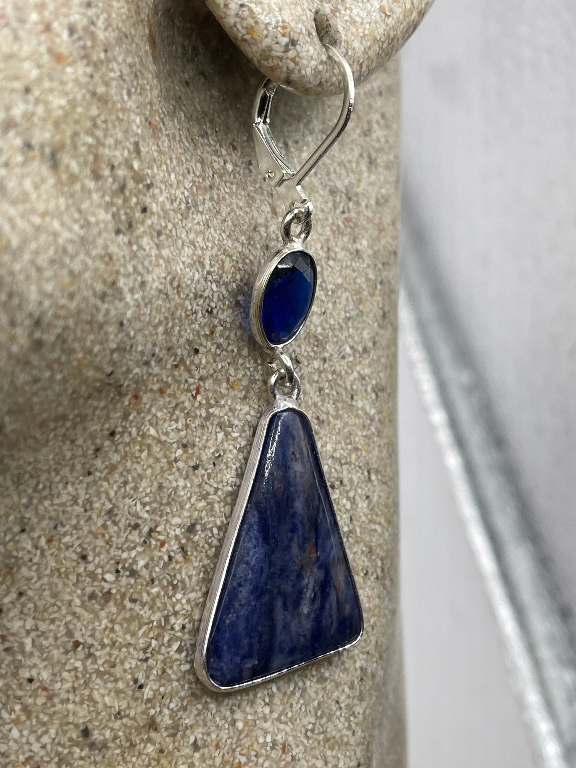 Vintage Blue Lapis Earrings Silver Dangle