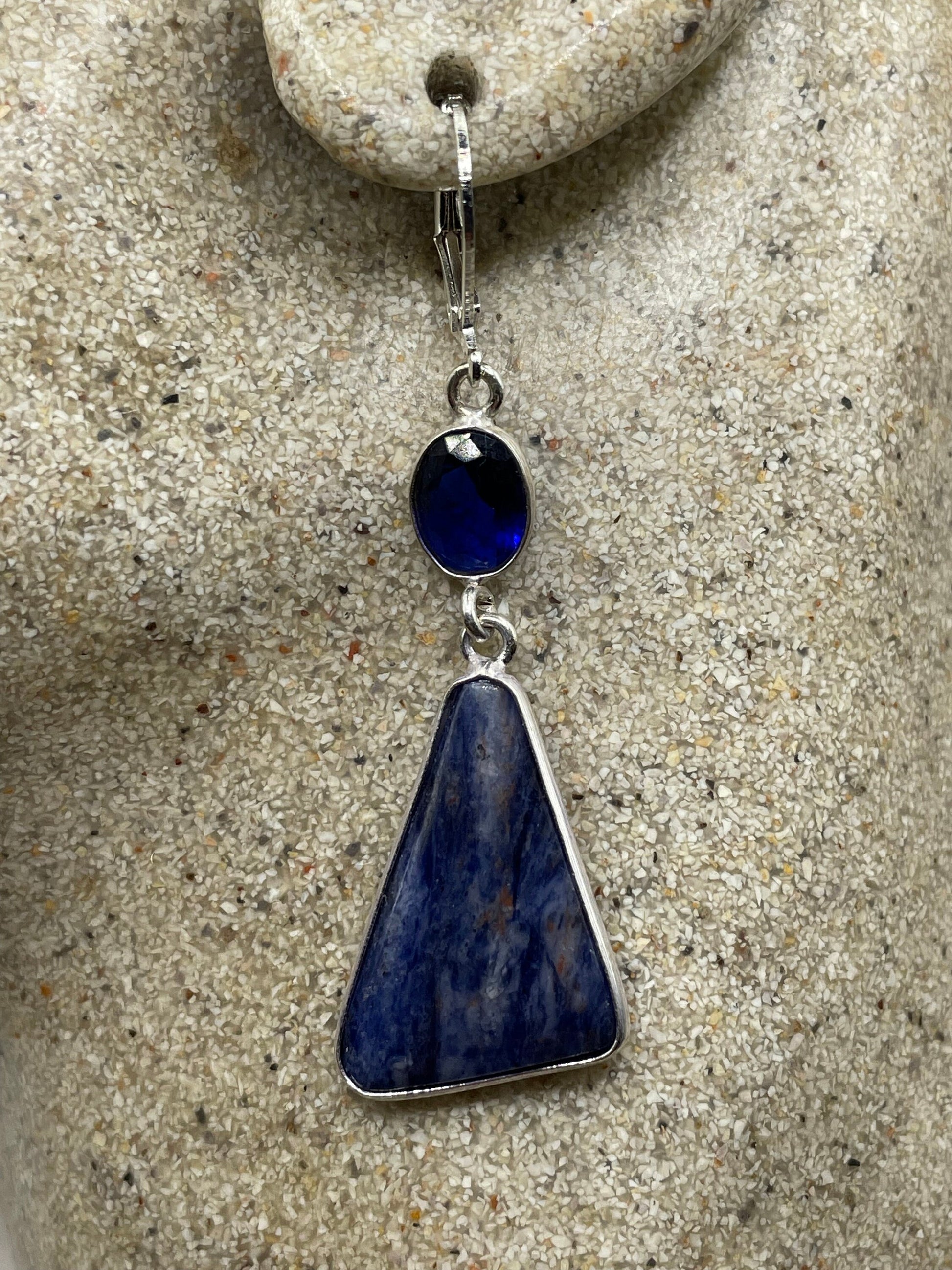 Vintage Blue Lapis Earrings Silver Dangle