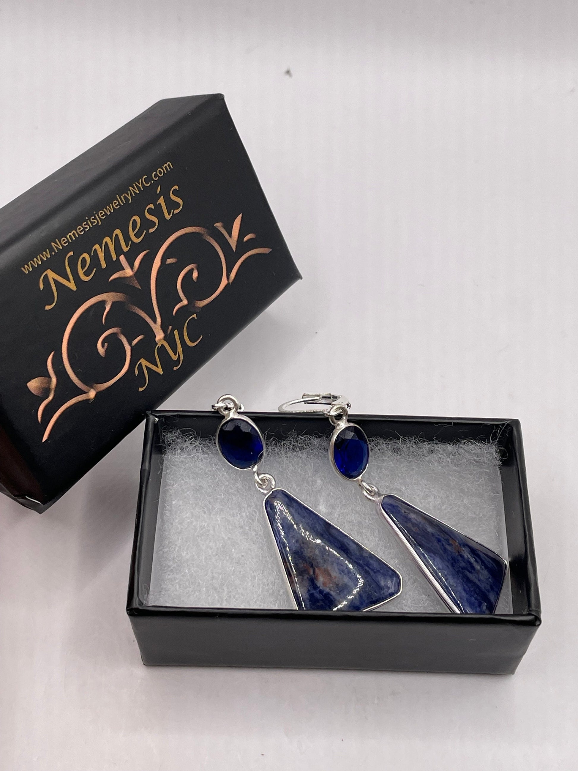 Vintage Blue Lapis Earrings Silver Dangle