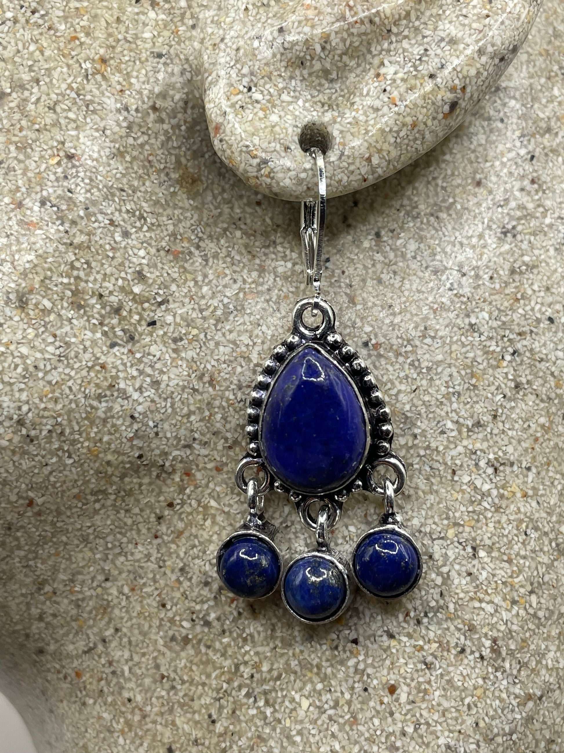 Vintage Blue Lapis Earrings Silver Dangle