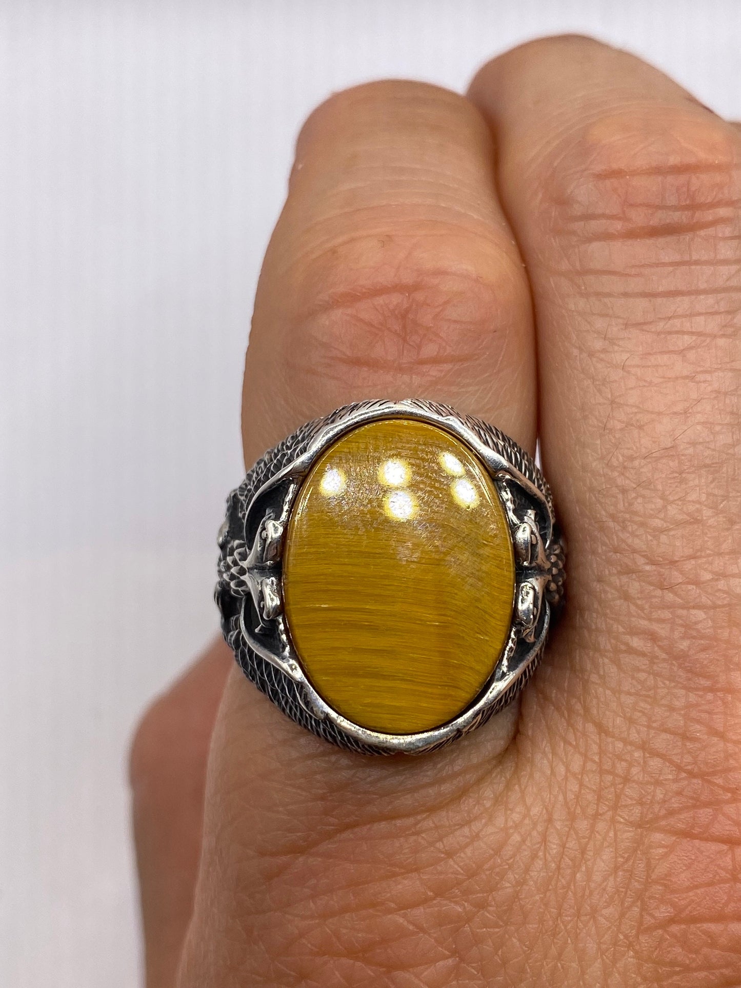 Vintage 1970 Gothic Sterling silver Genuine Tigers Eye Mens Ring
