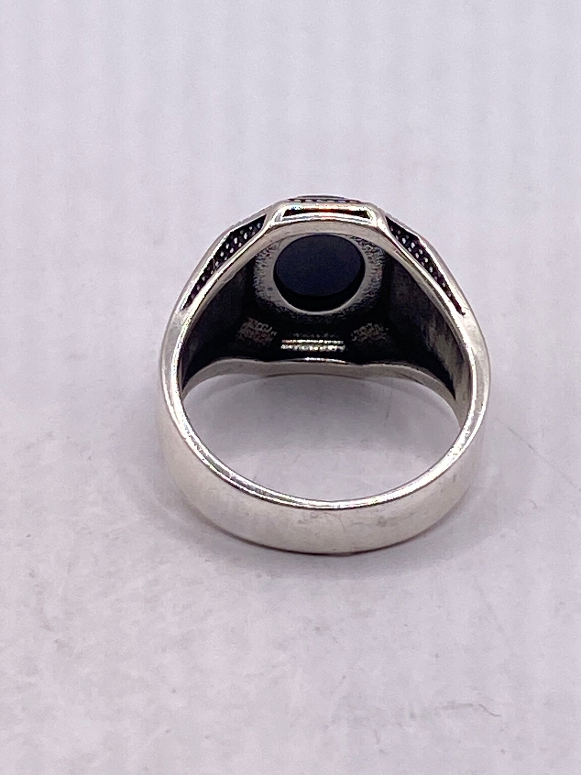 Vintage Hematite Mens Ring in 925 Sterling Silver Persian Styled with Genuine Faceted Hematite