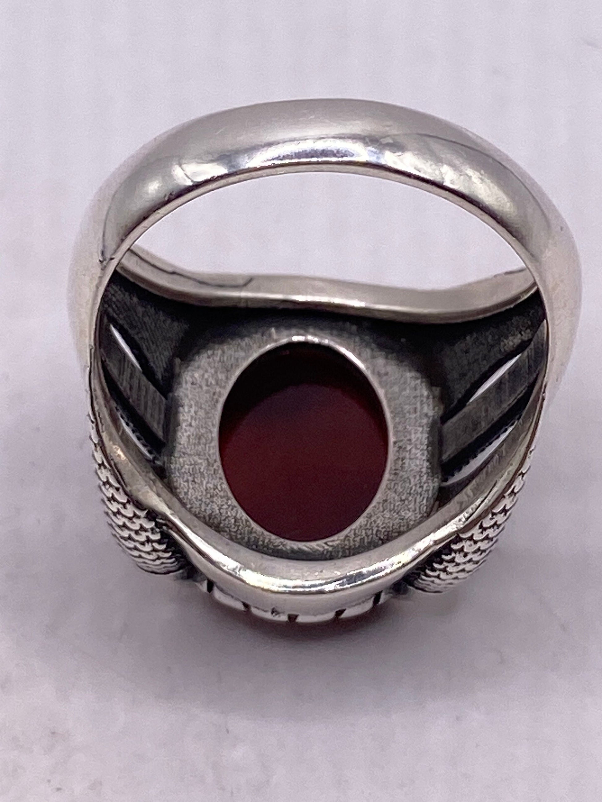 Vintage Genuine Red Carnelian 925 Sterling Silver Marcasite Ring