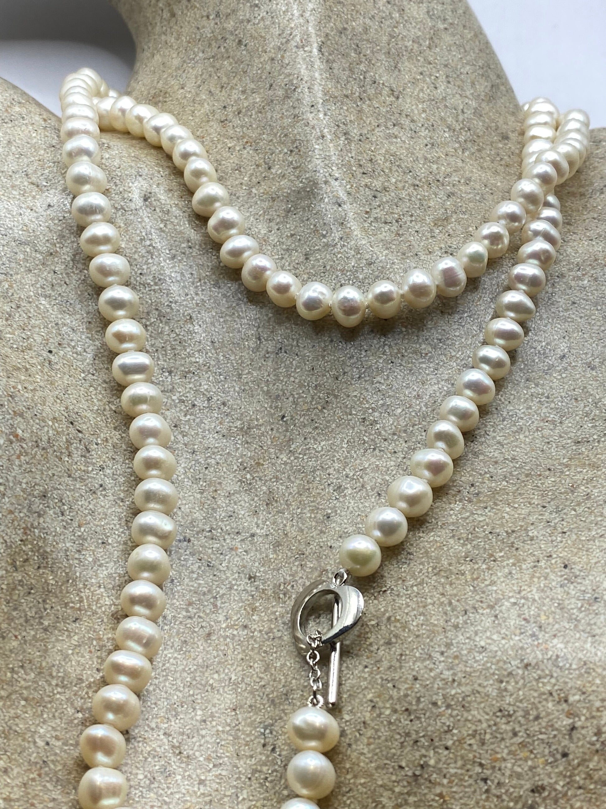 Vintage Hand Knotted White Pearl 45 inch Necklace