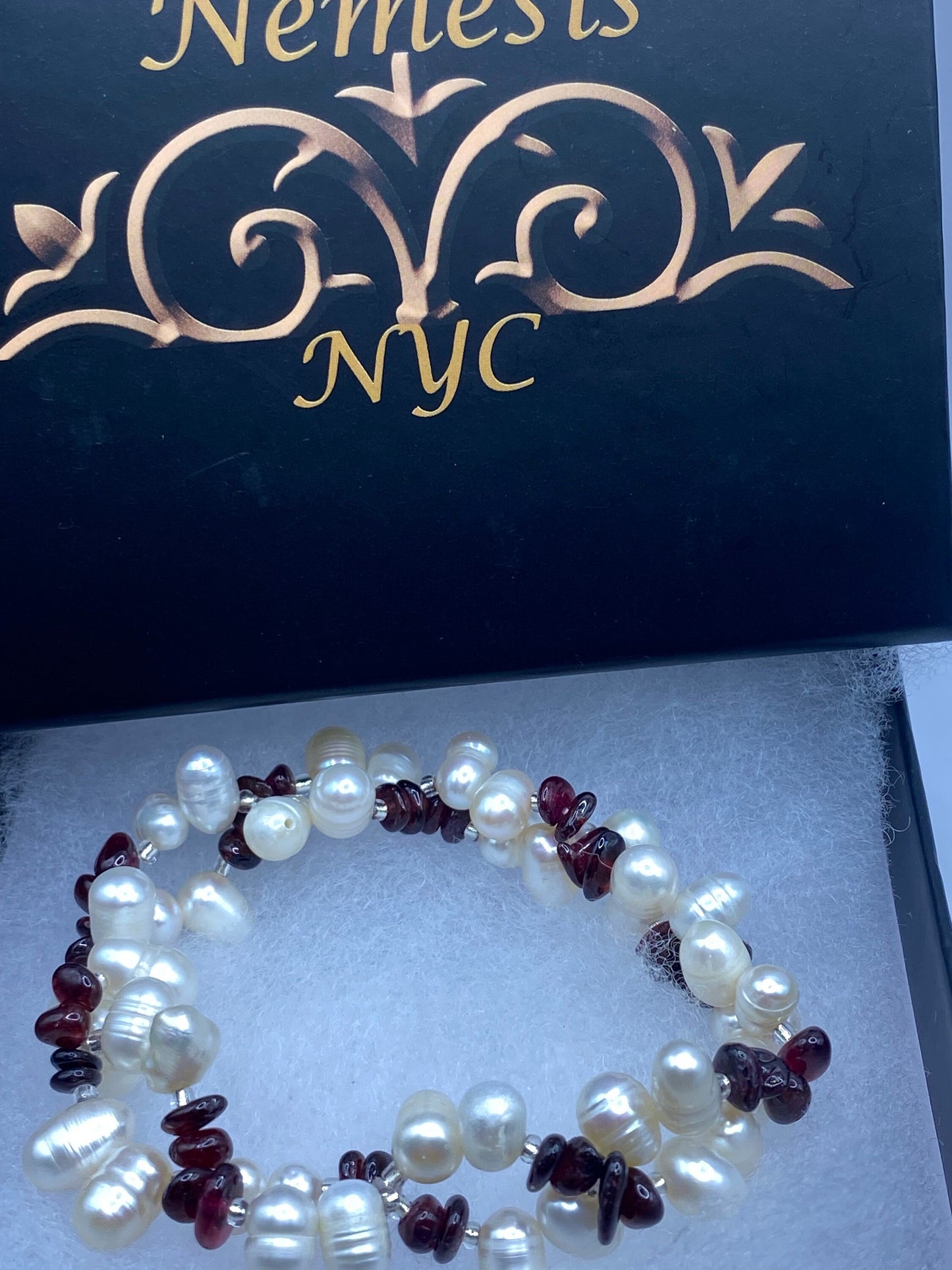 Vintage Pearl and Chip Garnet Stretch Bracelet