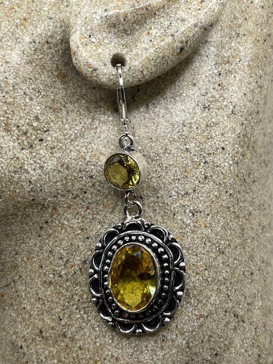 Antique Vintage Glass Citrine Silver Dangle Earrings