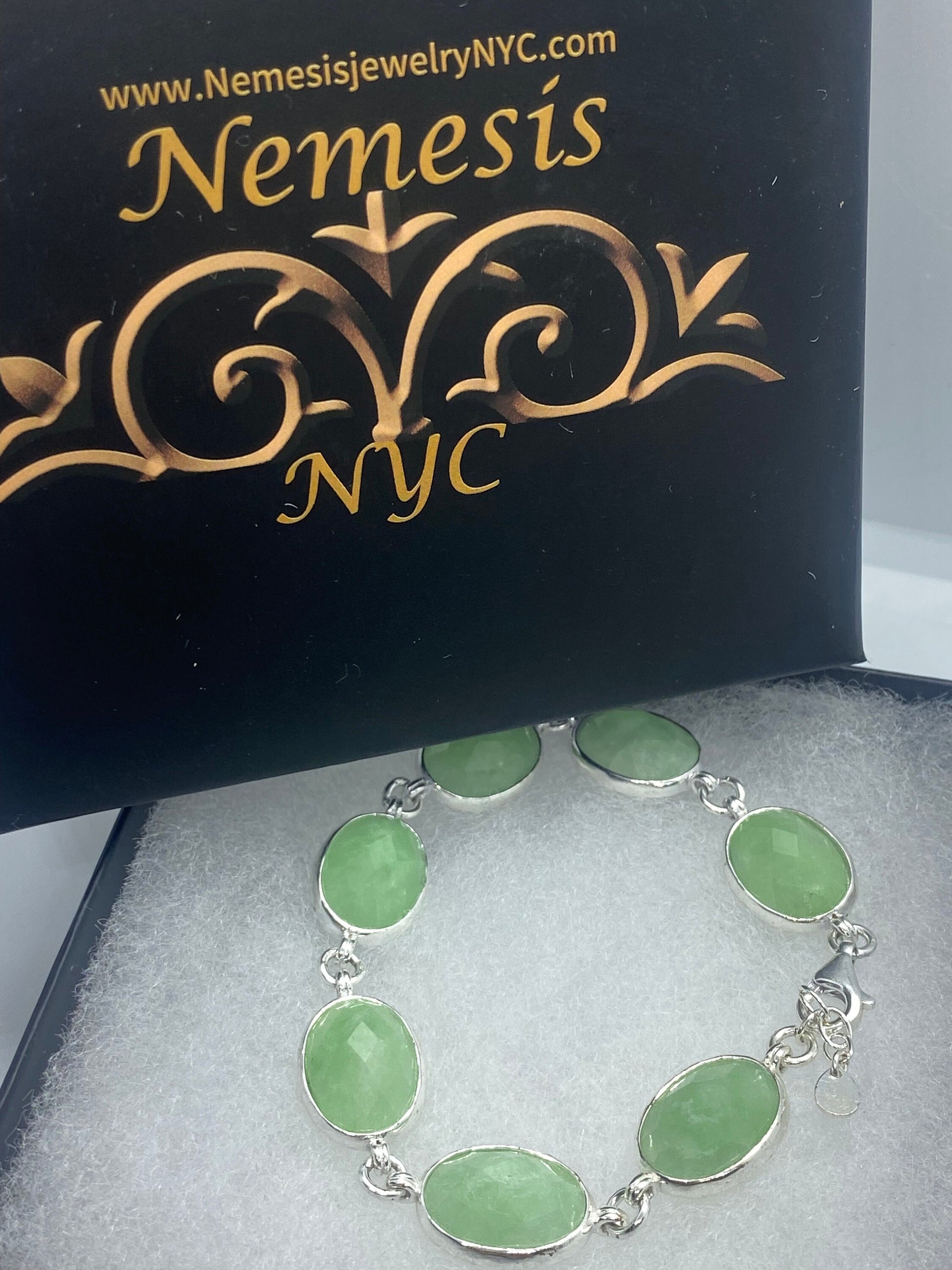 Vintage Green Jade Tennis Bracelet in 925 Sterling Silver