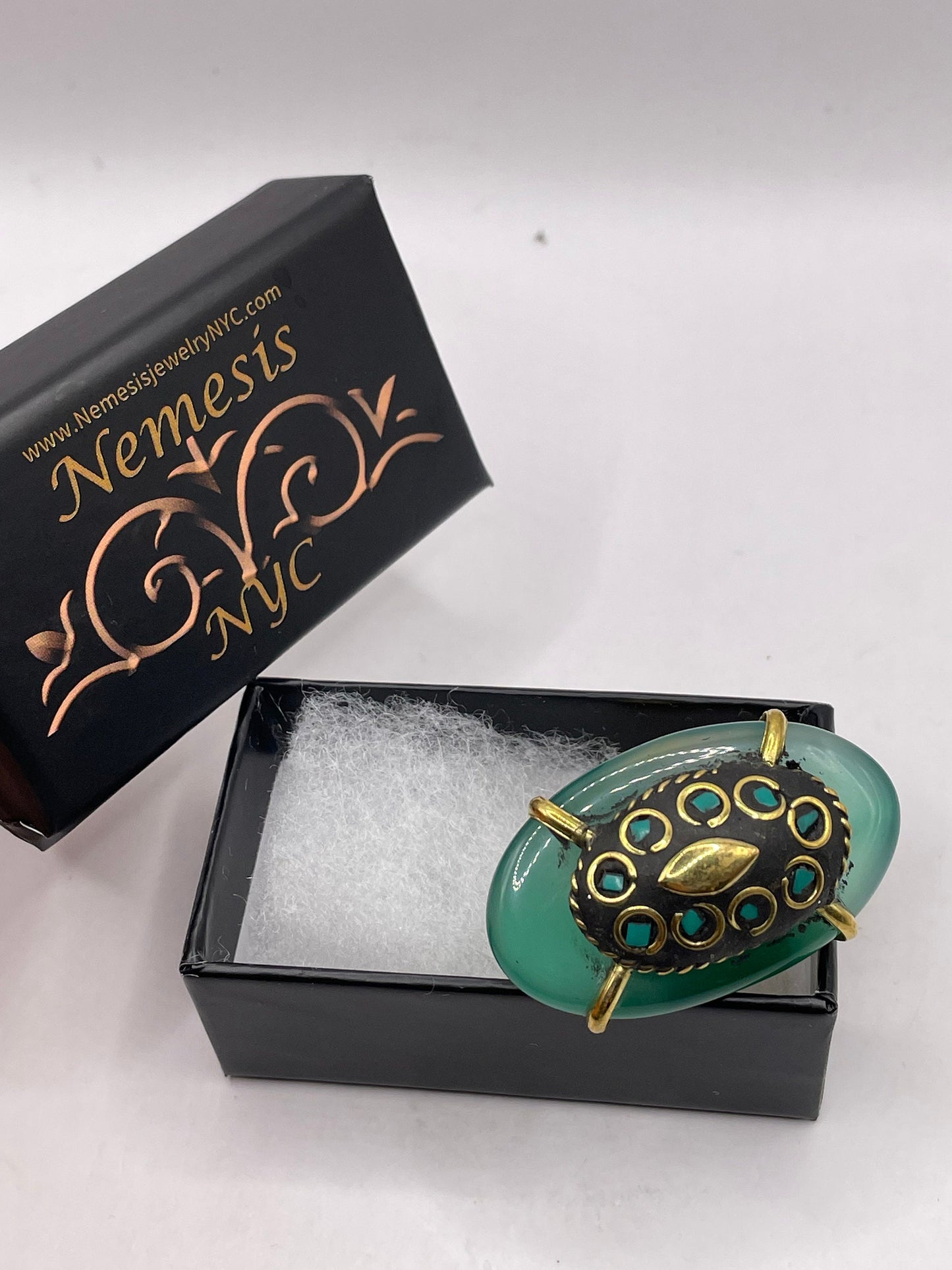 Vintage Genuine Green Agate Adjustable Statement Ring