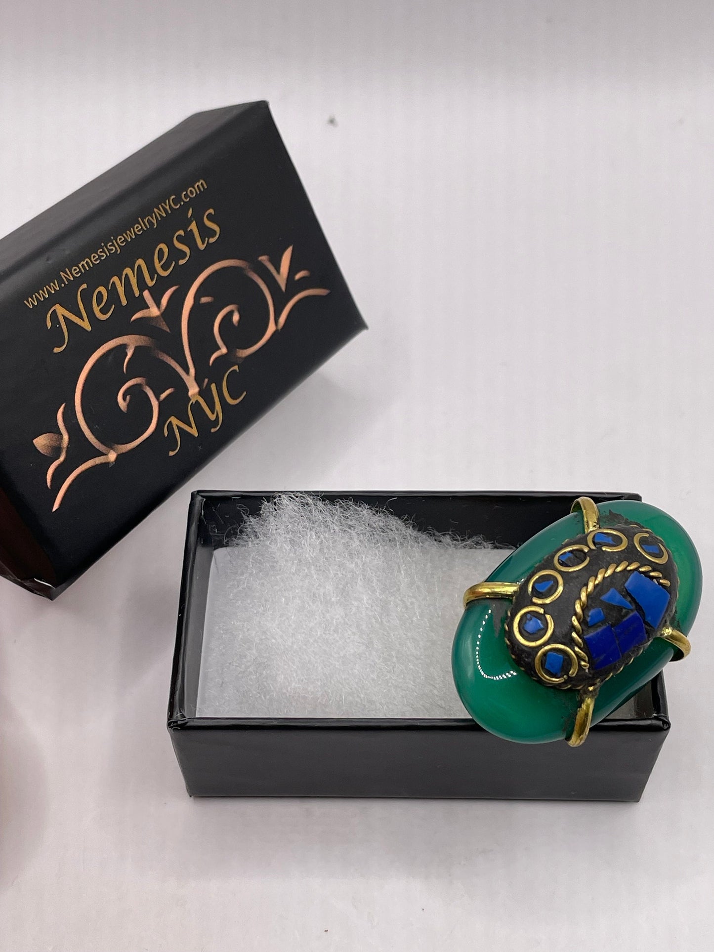 Vintage Genuine Green Agate Adjustable Statement Ring