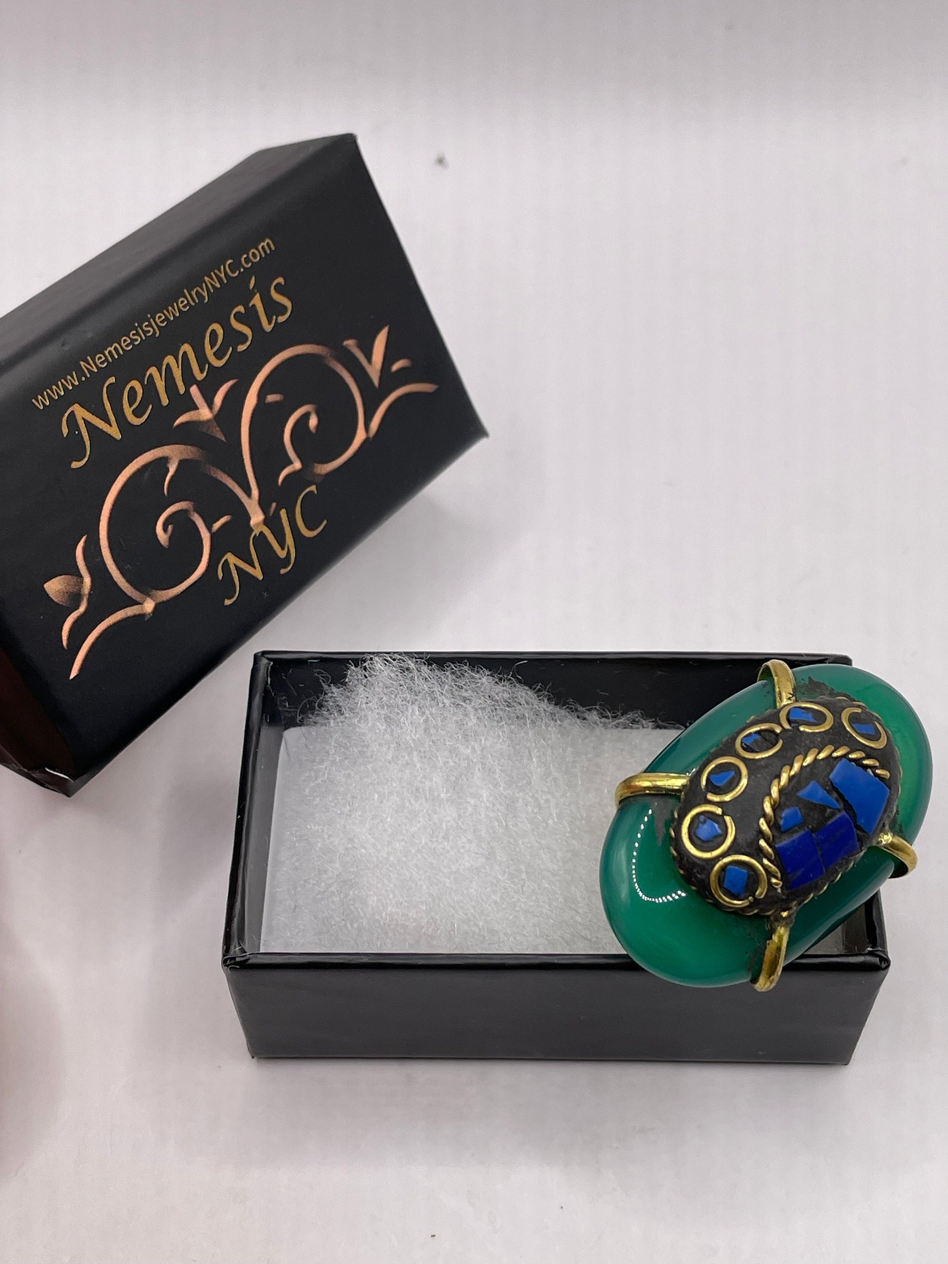 Vintage Genuine Green Agate Adjustable Statement Ring