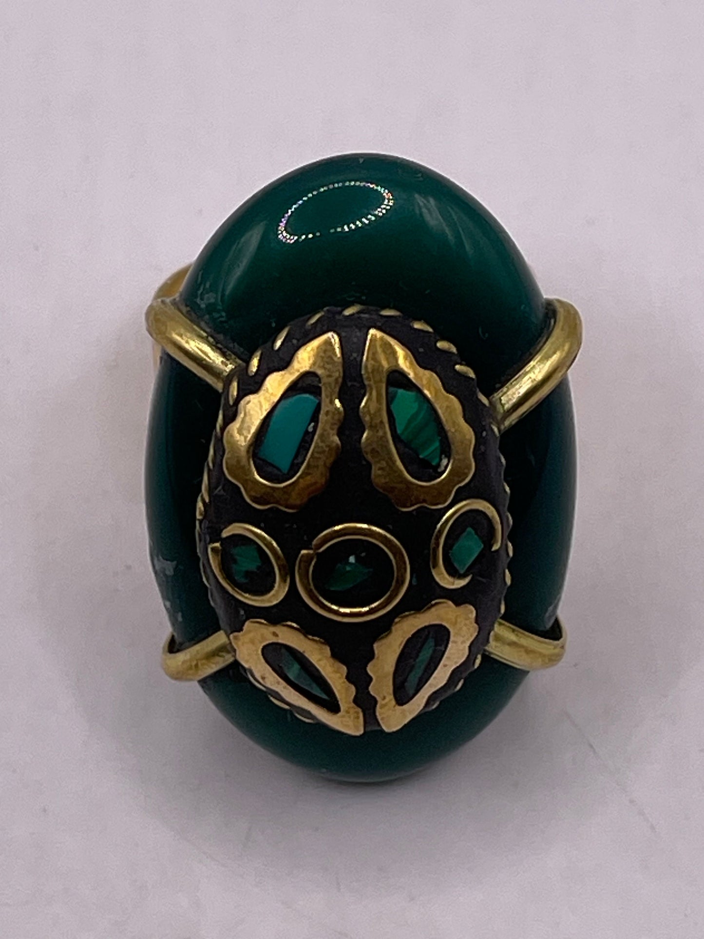 Vintage Genuine Green Agate Adjustable Statement Ring