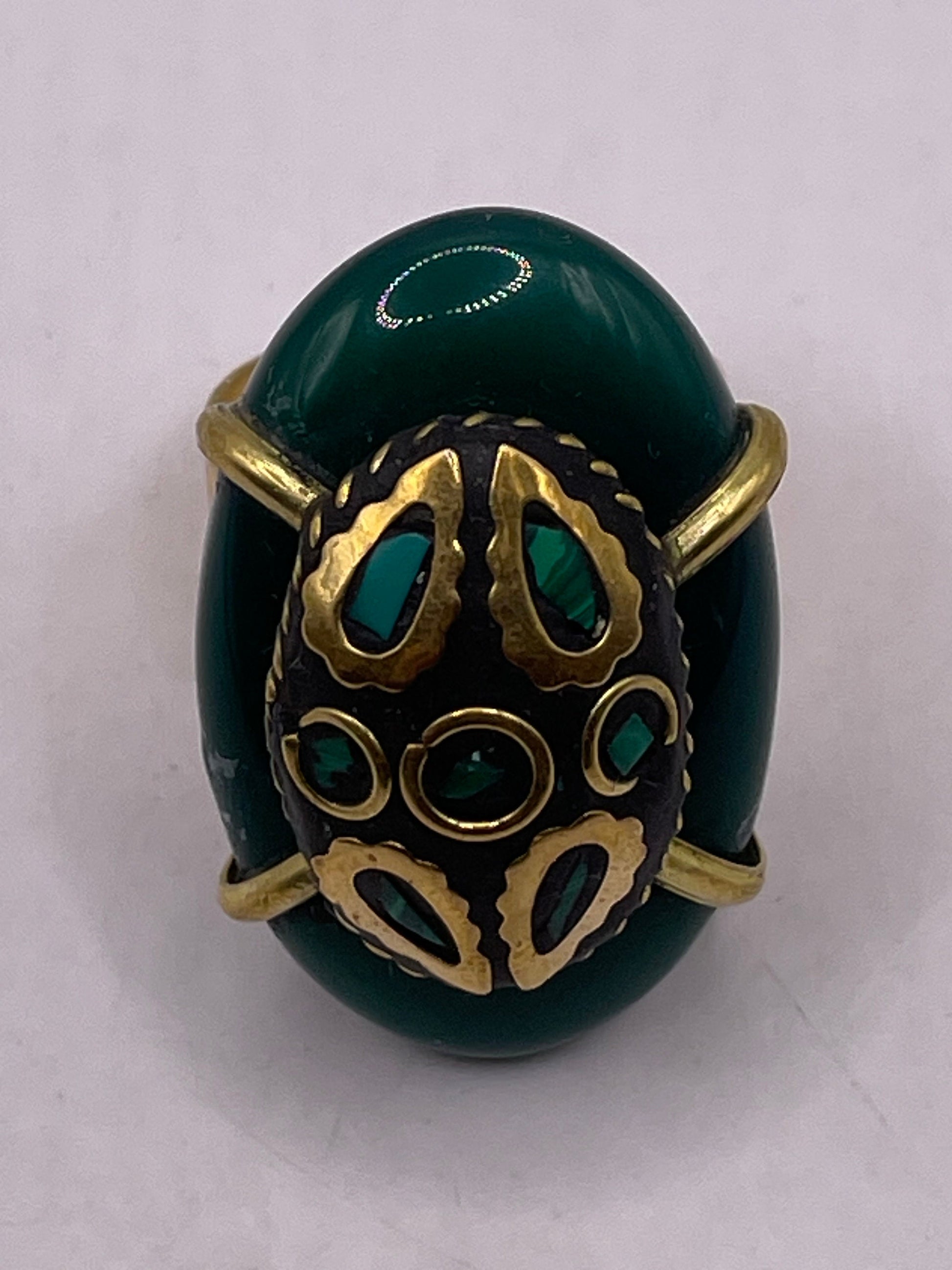 Vintage Genuine Green Agate Adjustable Statement Ring