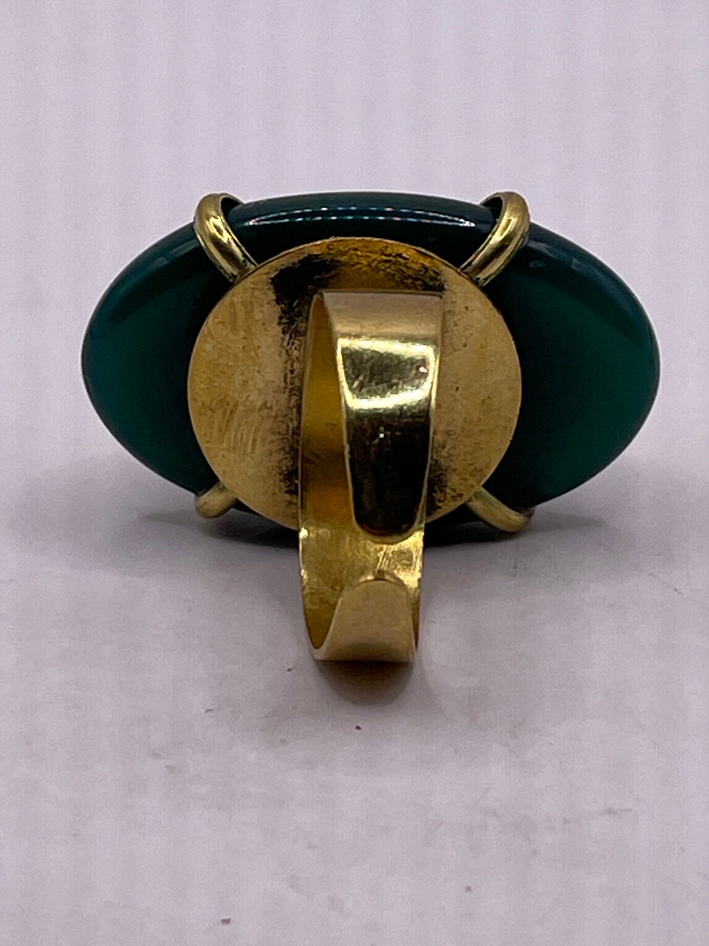 Vintage Genuine Green Agate Adjustable Statement Ring