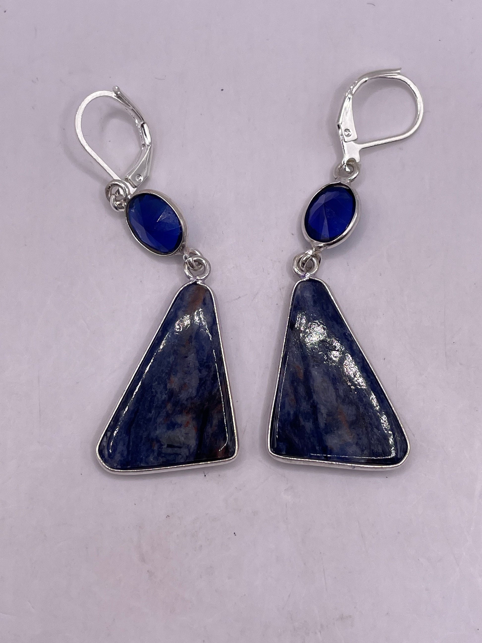 Vintage Blue Lapis Earrings Silver Dangle