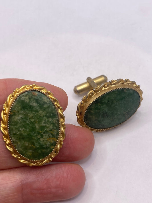 Vintage Green Nephrite Jade Cuff Links