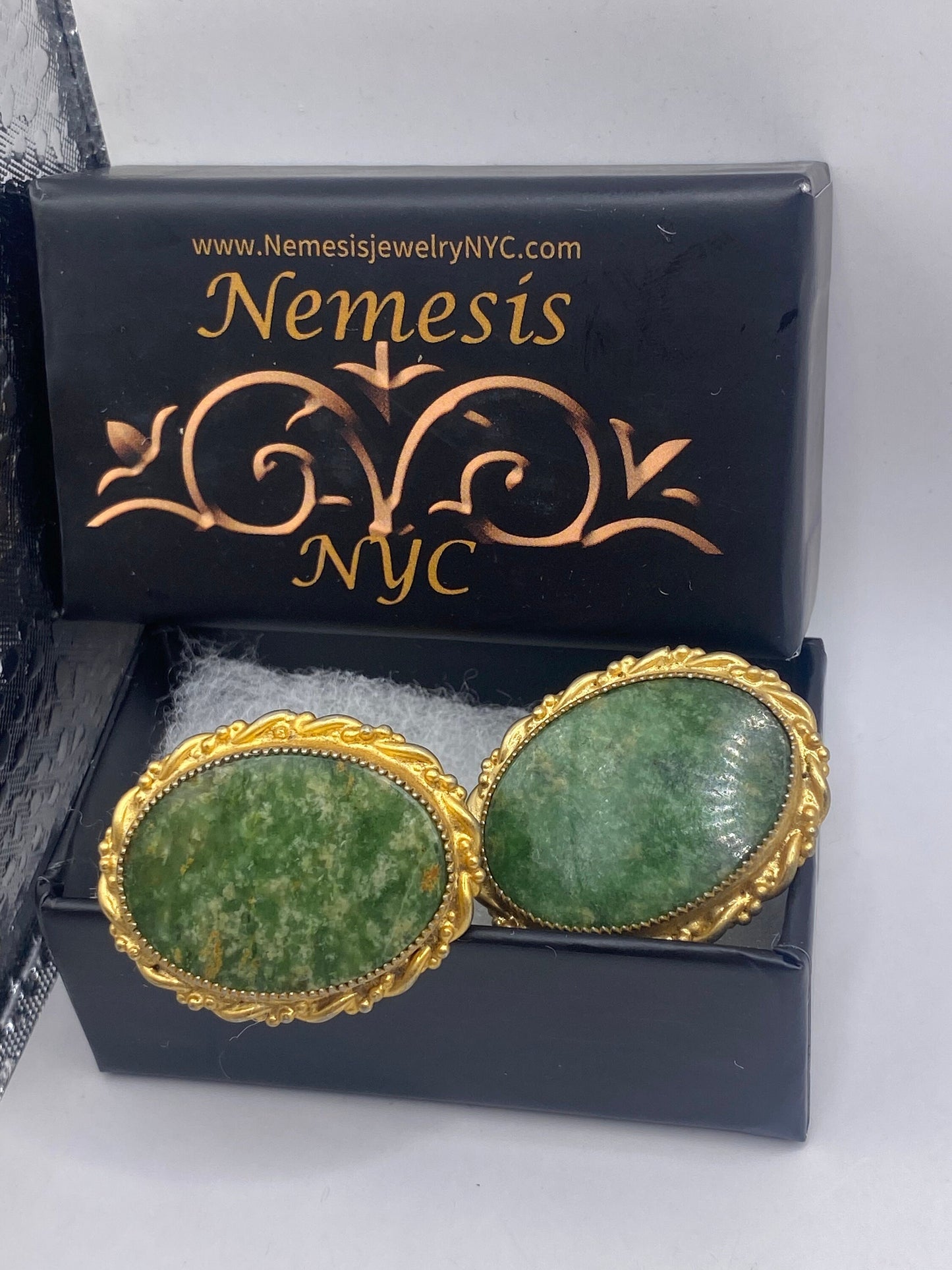 Vintage Green Nephrite Jade Cuff Links