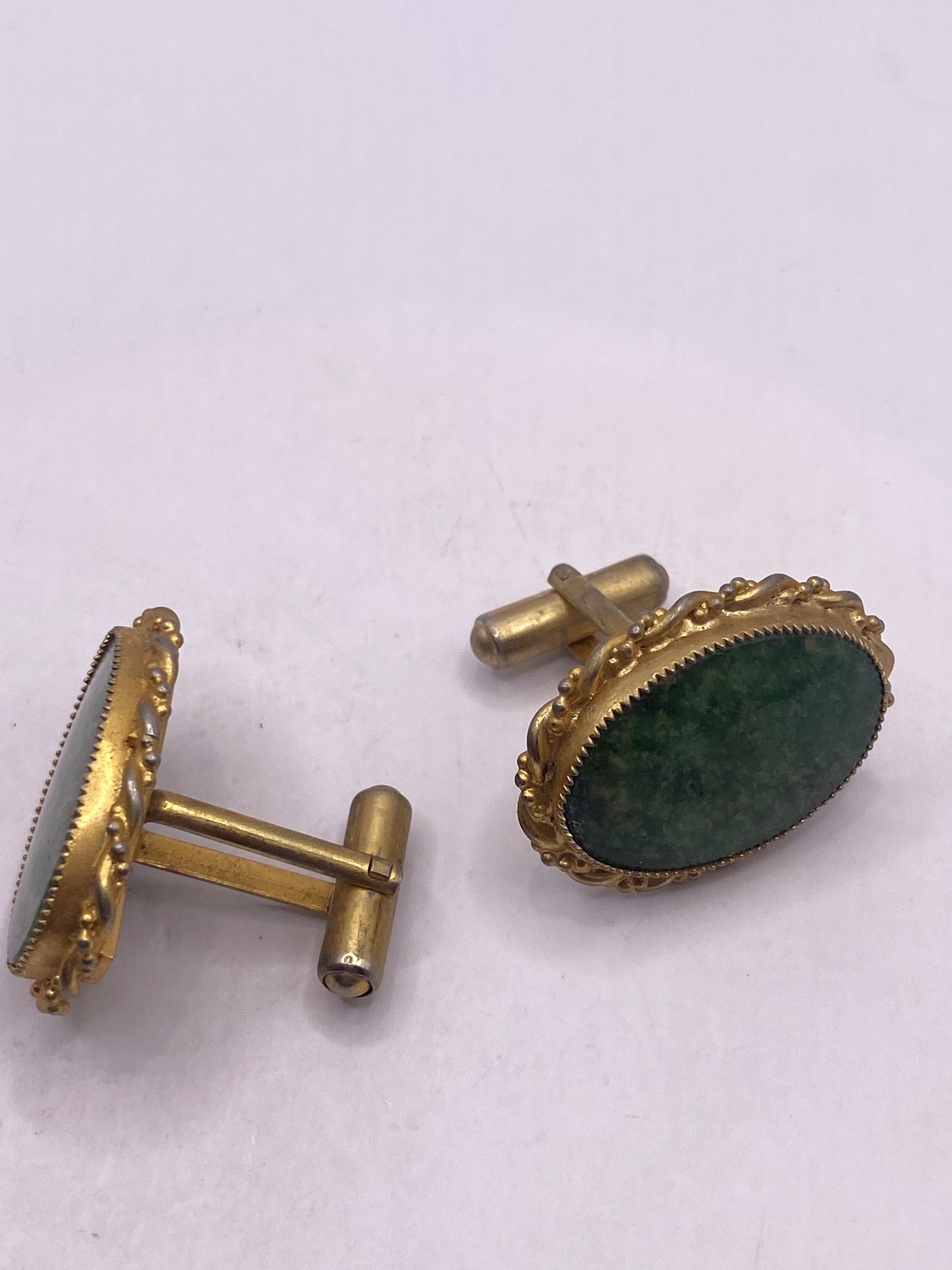 Vintage Green Nephrite Jade Cuff Links