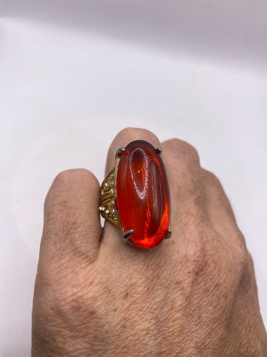 Vintage Orange Opal Art Glass Cocktail Ring