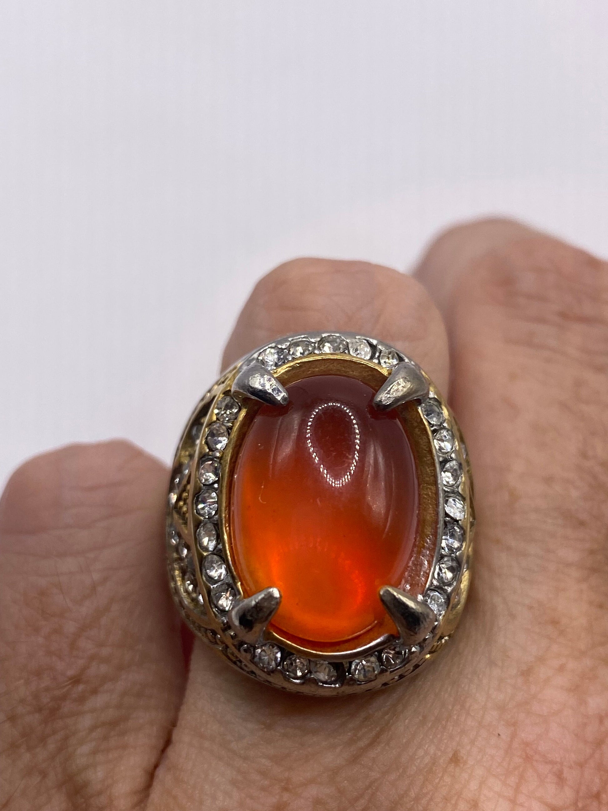 Vintage Orange Opal Art Glass Cocktail Ring