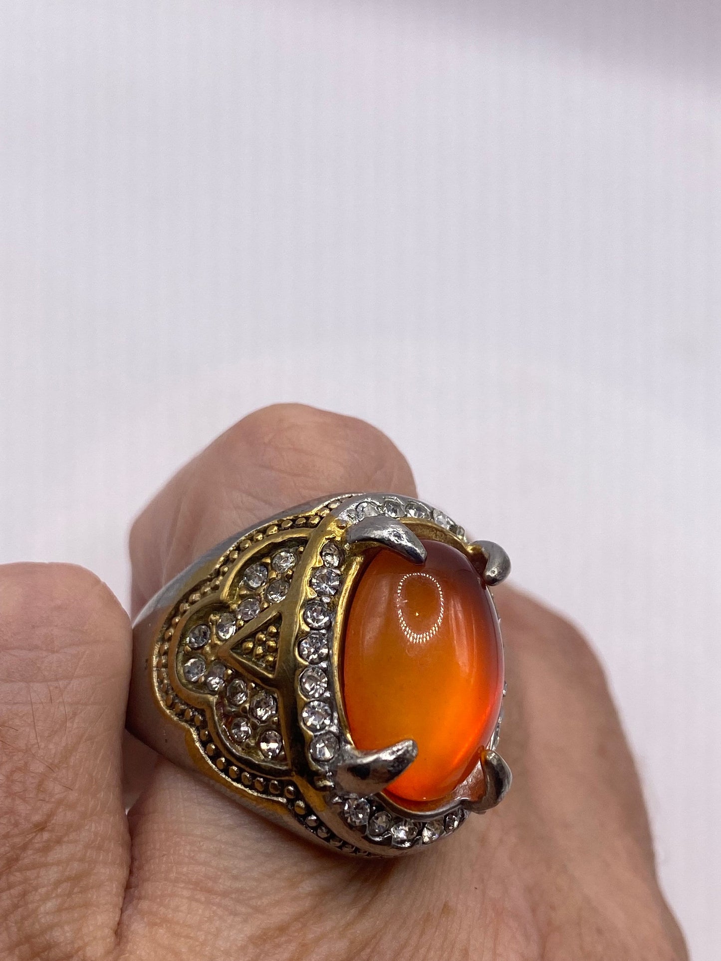 Vintage Orange Opal Art Glass Cocktail Ring