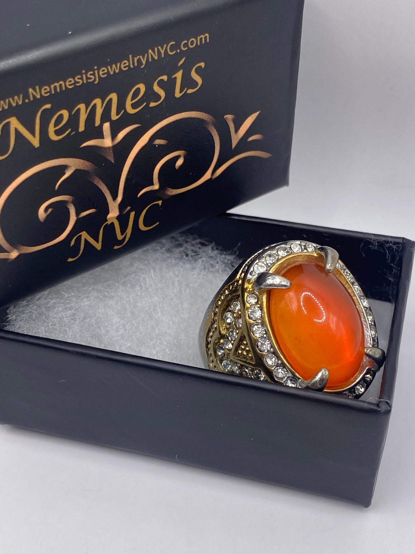 Vintage Orange Opal Art Glass Cocktail Ring