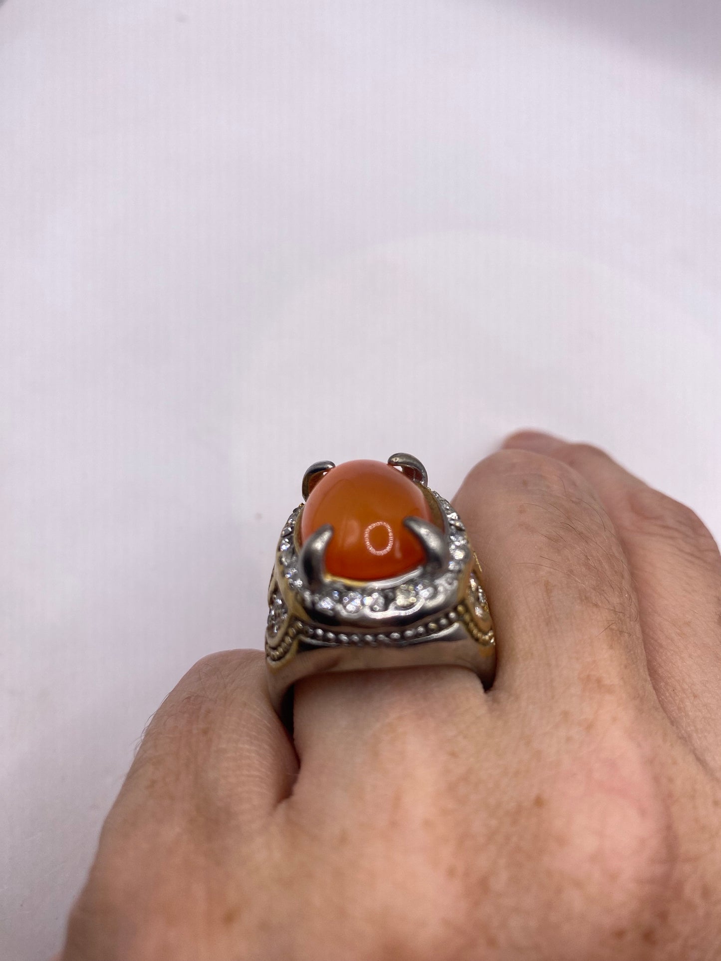 Vintage Orange Opal Art Glass Cocktail Ring