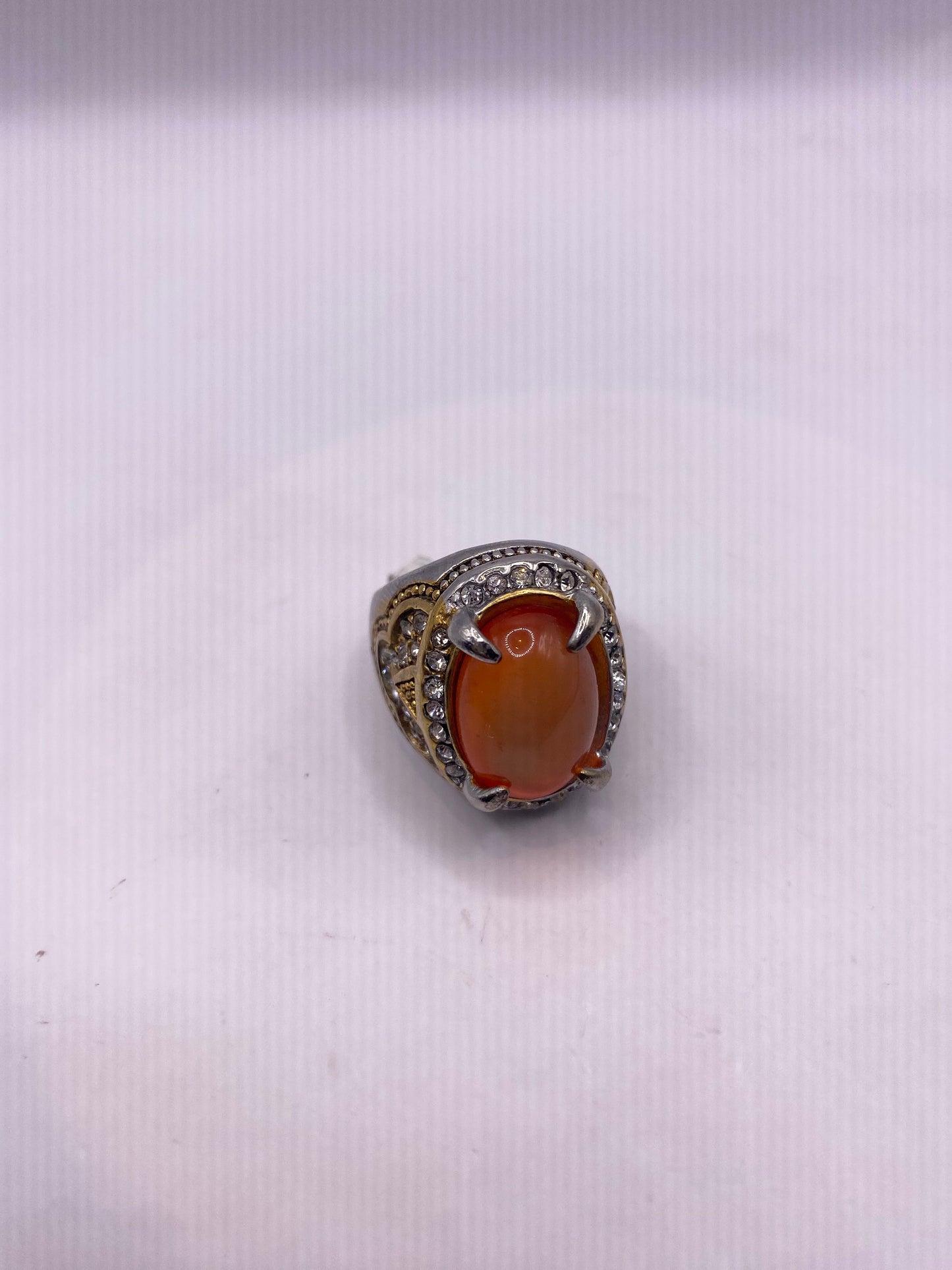 Vintage Orange Opal Art Glass Cocktail Ring